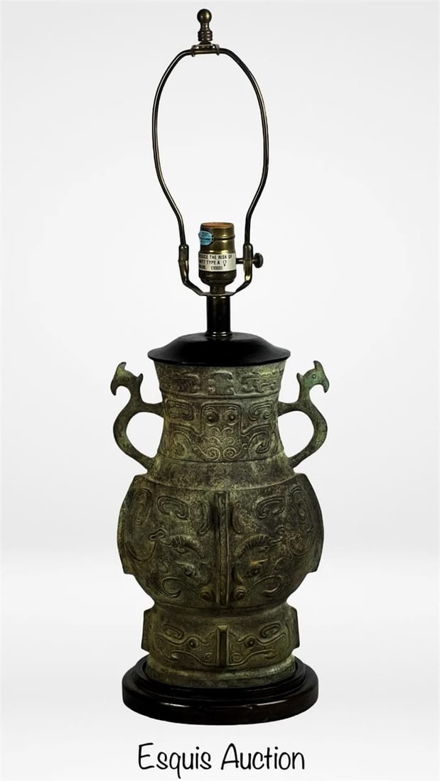 Chinese Archaic Hu Vessel Bronze Table Lamp (1 of 4)