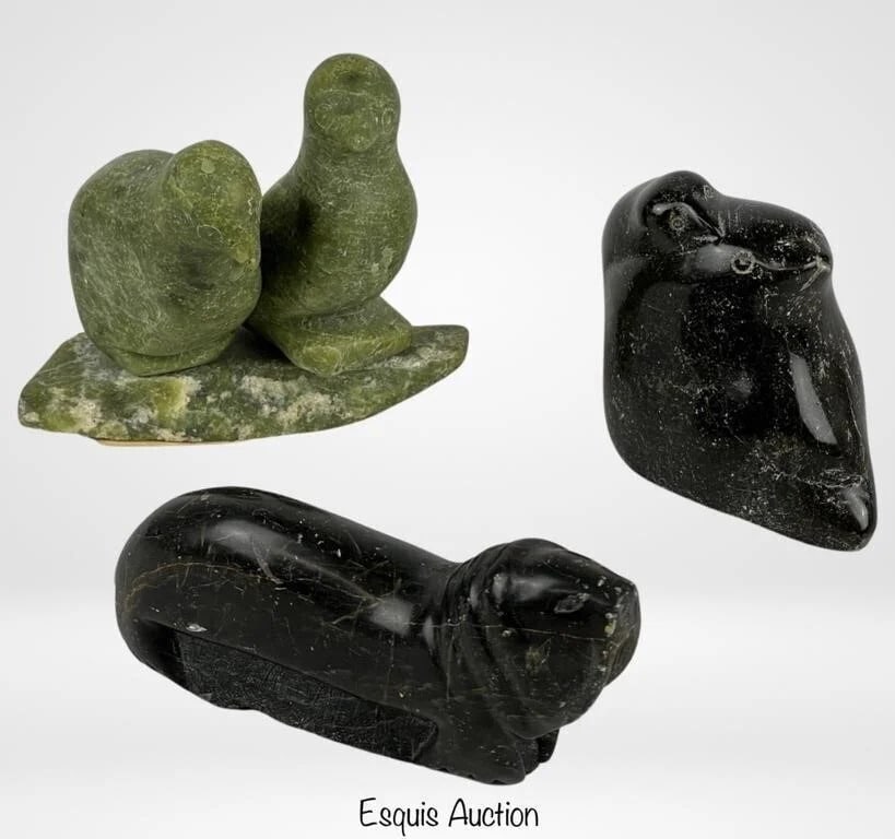 Lot of 3 Vintage Inuit Soapstone Carved Figurines (1 of 11)