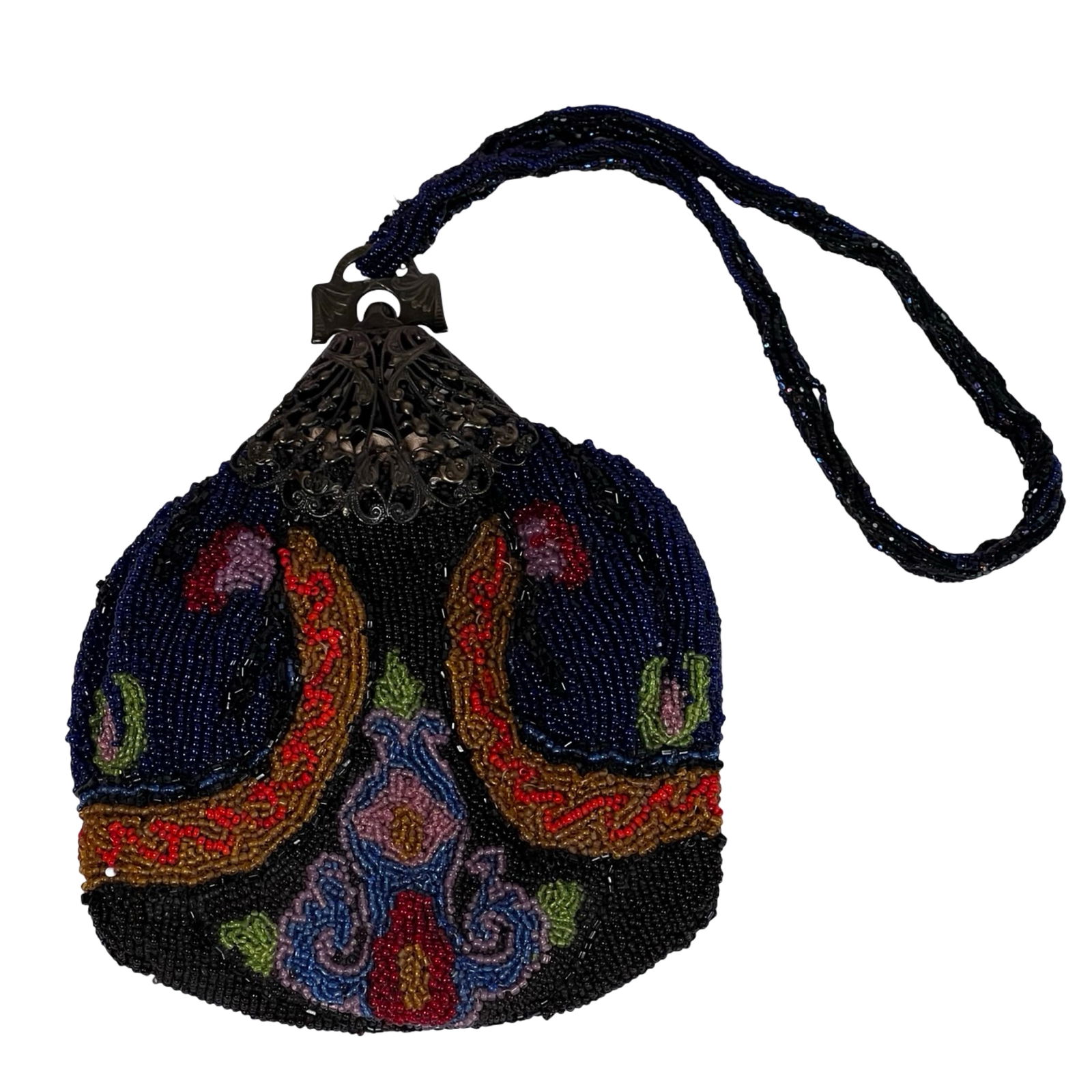 Antique Art Nouveau Hand-Beaded Drawstring Purse (1 of 5)