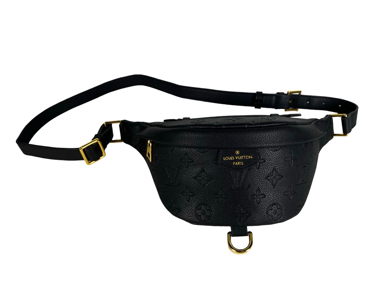 Black Embossed Monogram Empreinte Noir Bumbag: Chic and versatile, this black embossed leather bumbag features a structured silhouette and refined detailing. Crafted from grained leather with an all-over monogram-style pattern, it is accented with