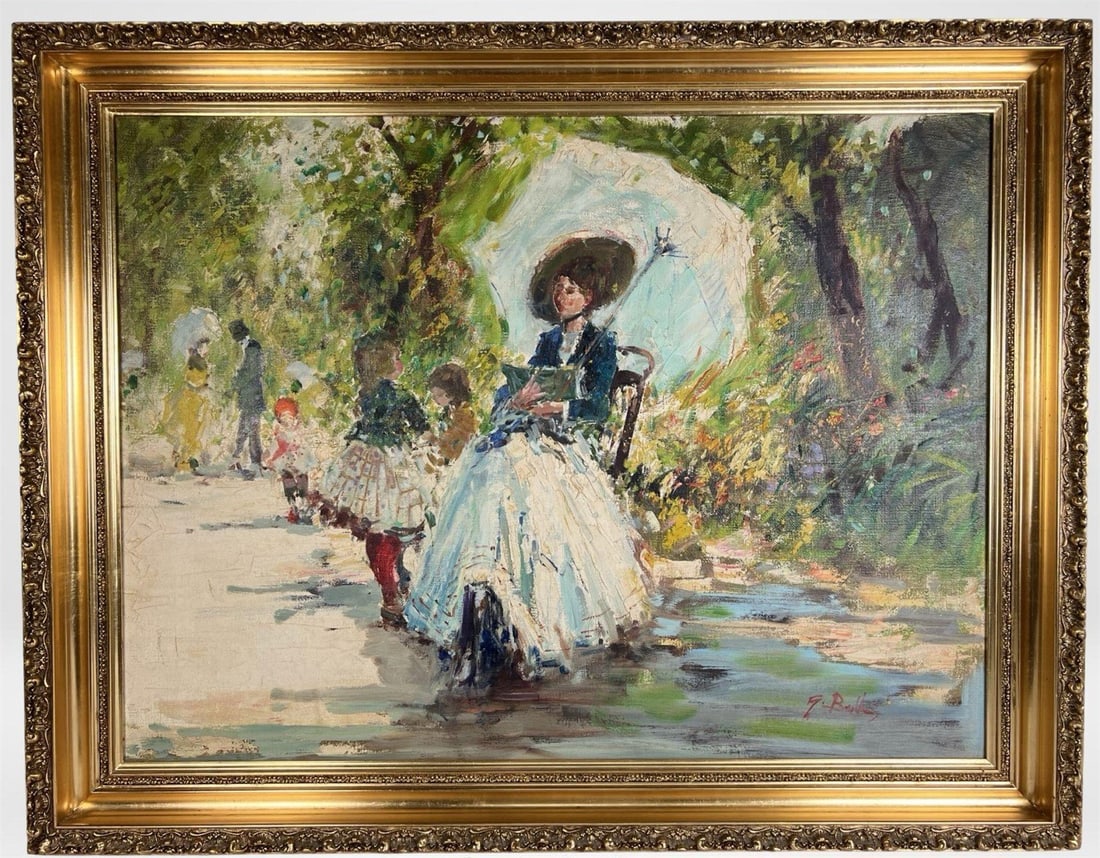 G. Belli - Impressionist Park Scene Oil Painting (1 of 4)