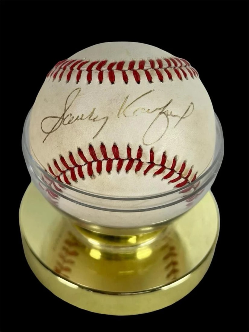 Sandy Koufax Autographed National League Baseball: Vintage Rawlings Official National League baseball hand-signed by legendary Dodgers pitcher Sandy Koufax. Signature appears in strong, legible form on the sweet spot. Ball shows light toning consisten
