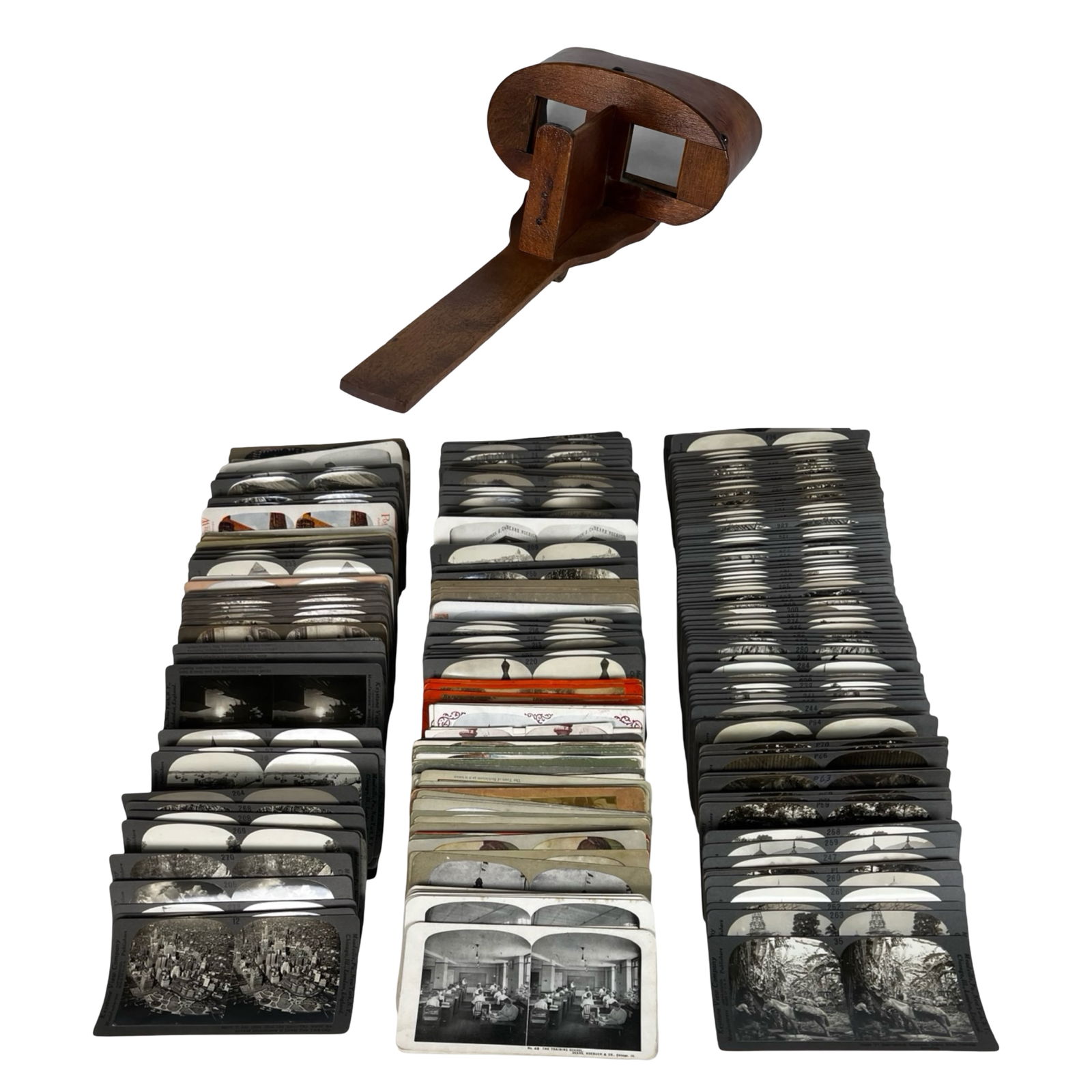 Collection of Antique Stereoview Cards: Extensive grouping of antique stereoview photo cards spanning a wide range of global subjects, including travel, industry, war, daily life, and exotic locales. Most are published by Keystone View