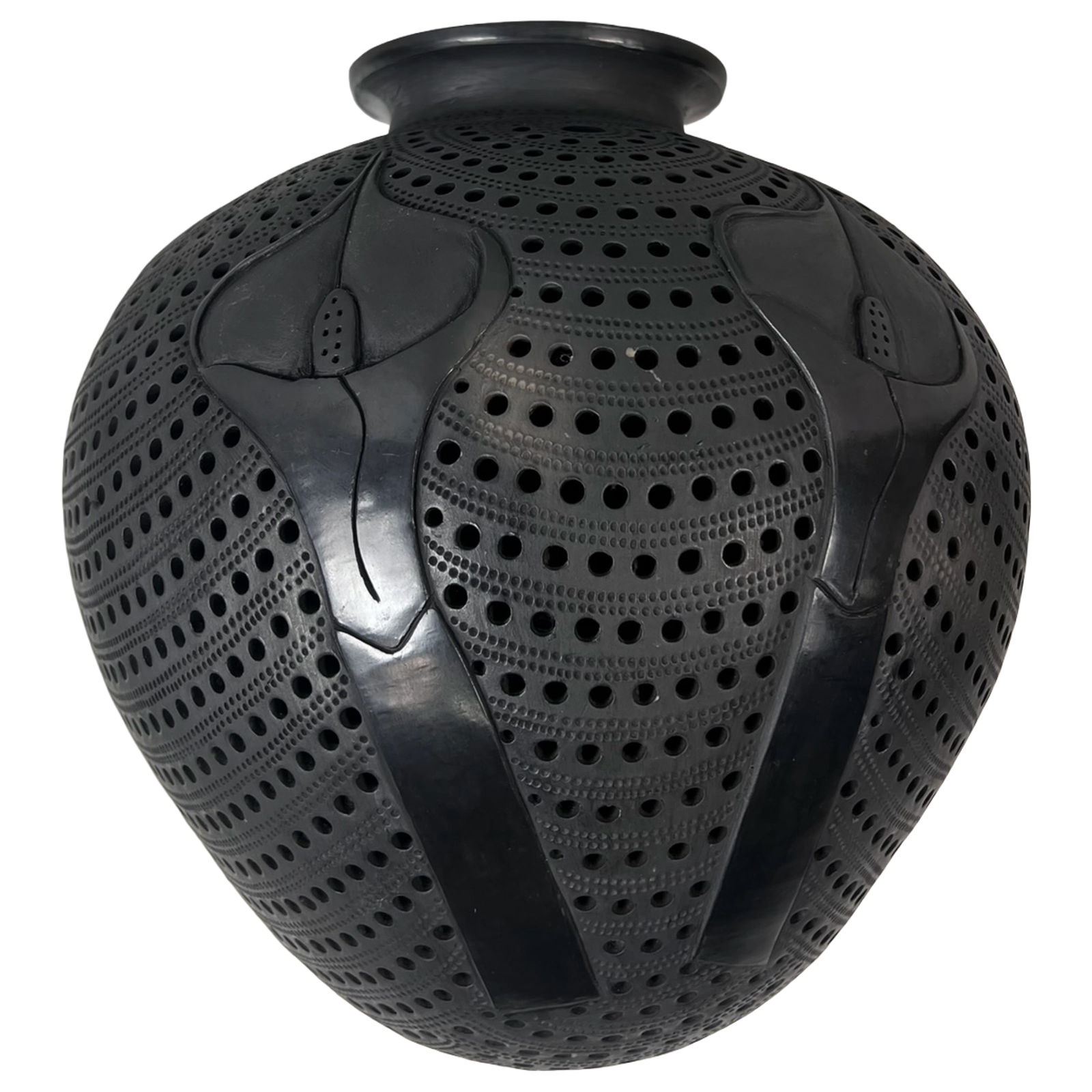 Large Hand-Pierced Blackware Olla with Calla Lily (1 of 3)