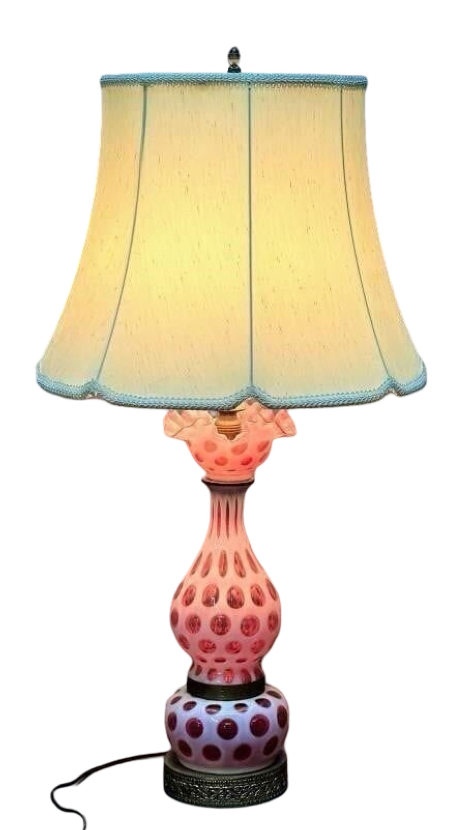 Bohemian Cranberry Opalescent Coin Dot Glass Lamp (1 of 5)