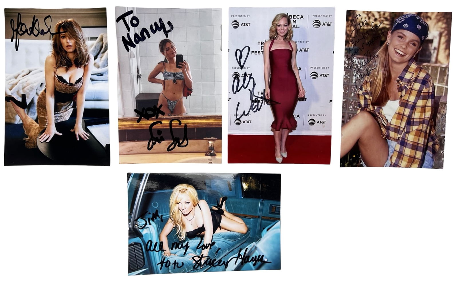 Group of Signed Movie & TV Actresses Photographs: Group of hand-signed 6" x 4" photographs featuring actresses from film and television, including Joanna Pacua, Erin Sanders, Abby Wathen, Kelly Packard, and Stacey Hayes. The group includes a mix of g