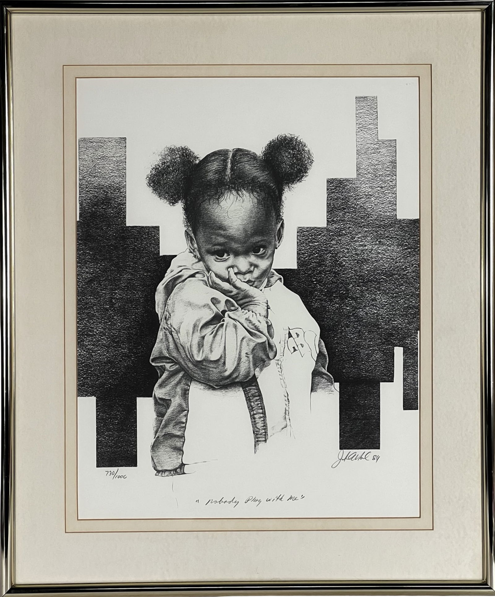 John Nelson Contemporary Realist LE Art Lithograph: This expressive limited-edition lithograph titled Nobody Plays With Me by noted American artist John Nelson captures a poignant moment of childhood with remarkable technical skill and emotional
