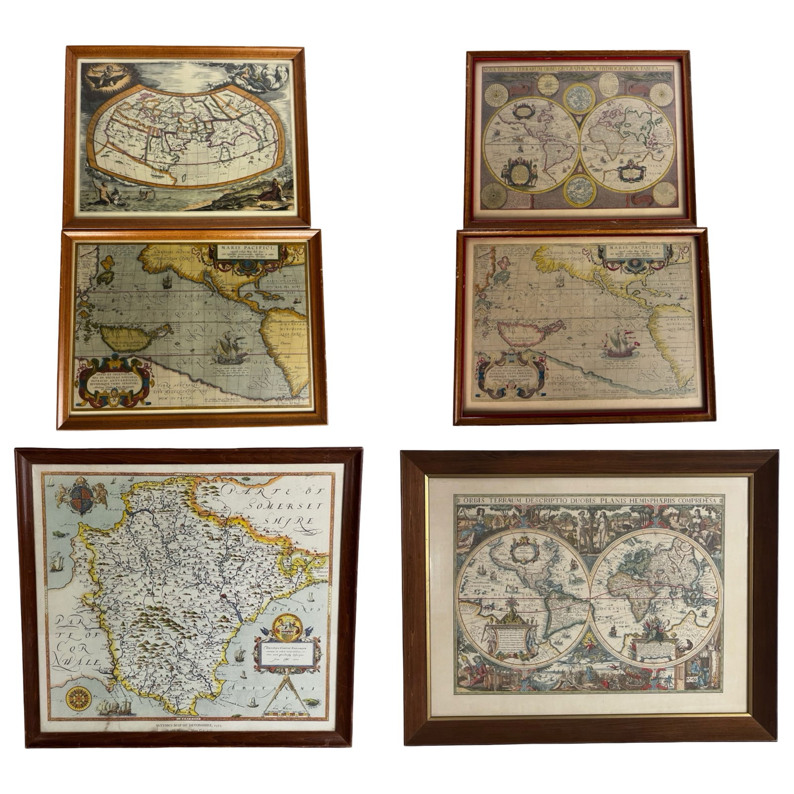 Group of Antique-Style Framed World Maps (1 of 5)