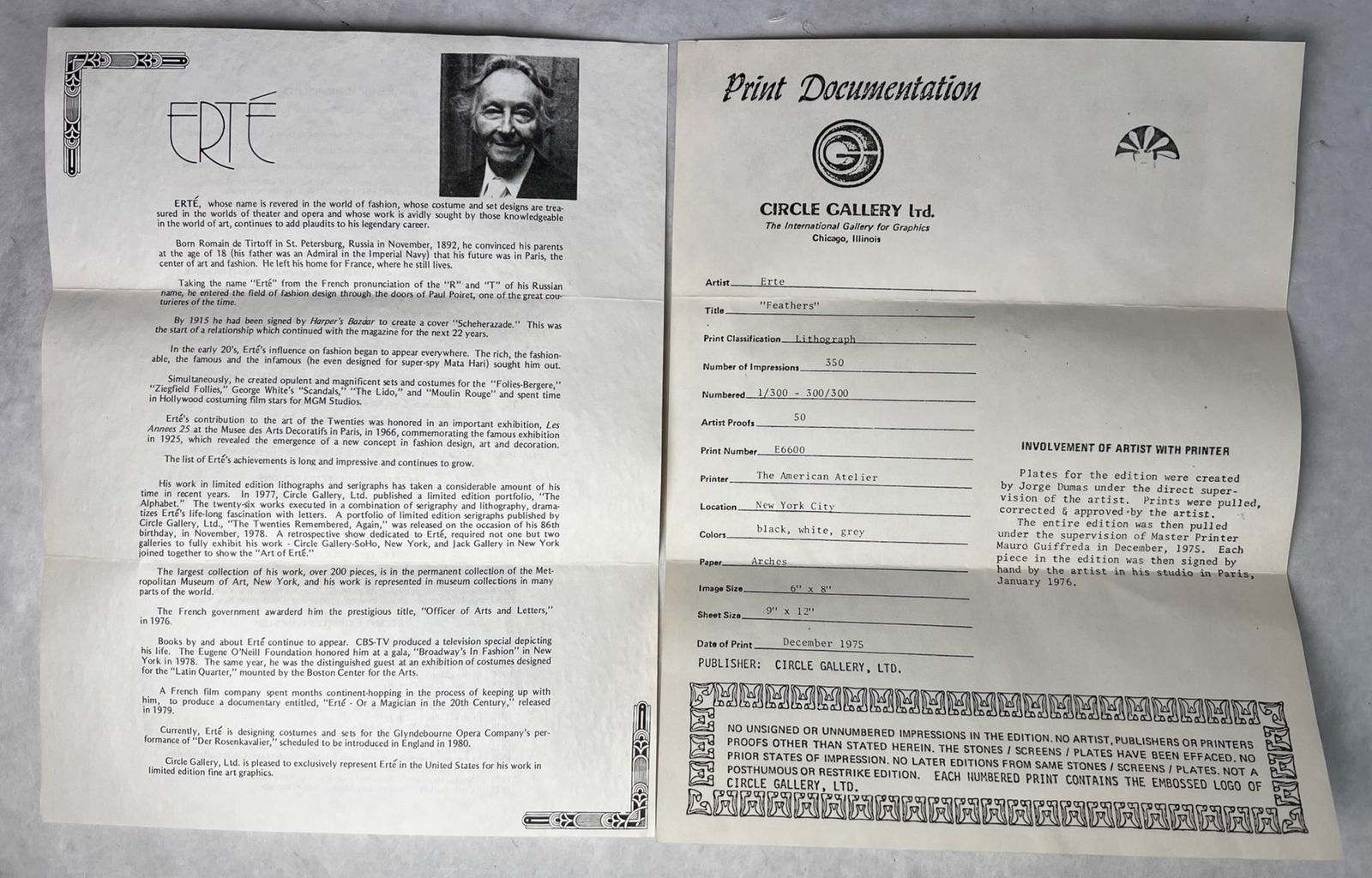 Erte "Feathers" Limited Edition Signed Lithograph - 4