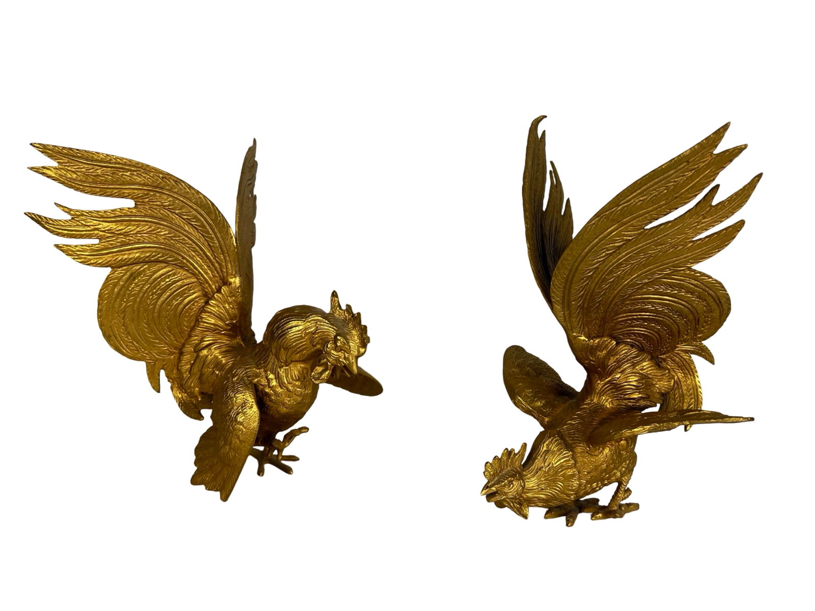 Gold Gilded Brass Fighting Rooster Sculptures (1 of 5)