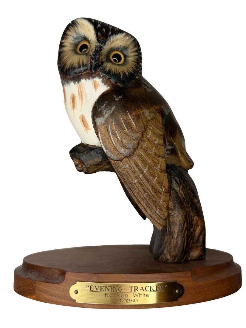 Ken White Carved "Evening Tracker" Owl Sculpture (1 of 5)
