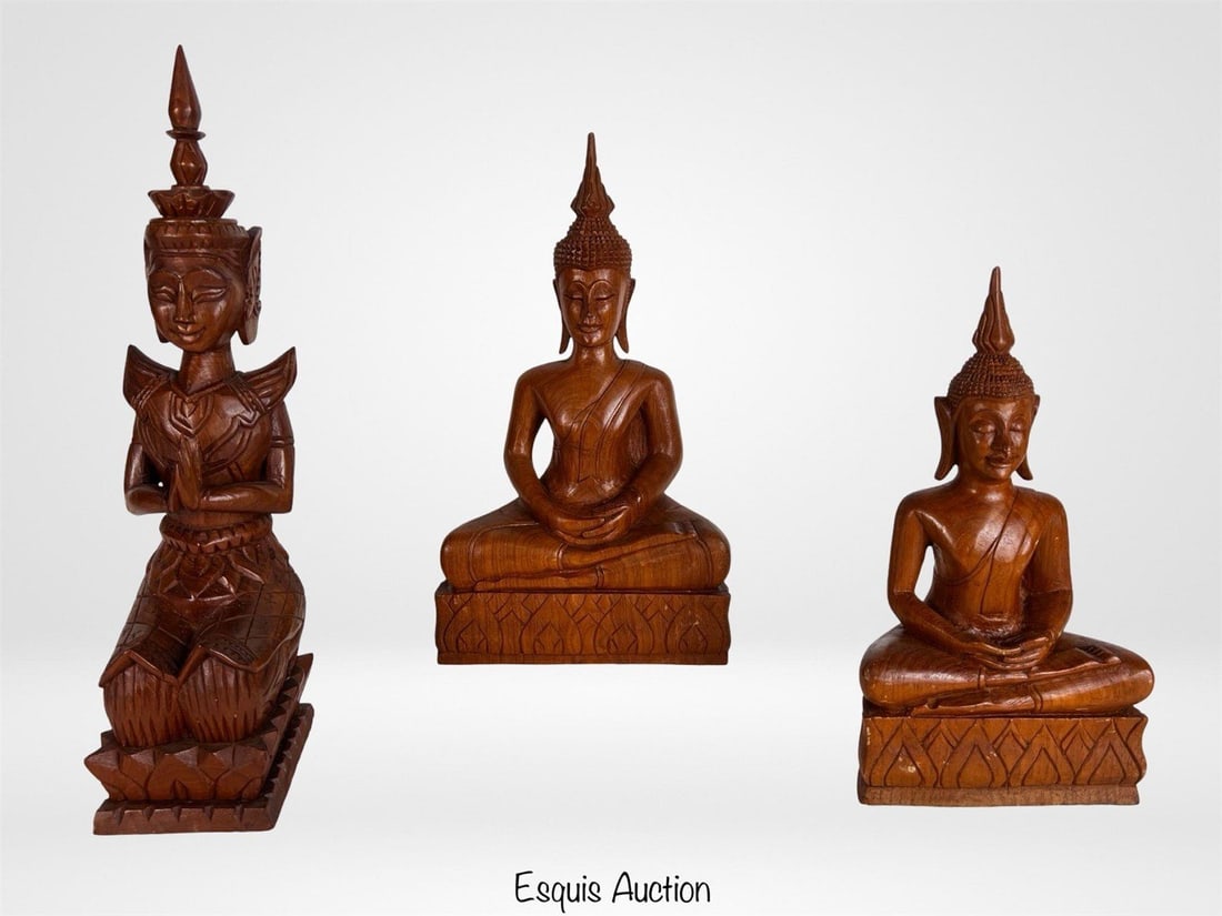 Finely Carved Thai Seated Buddha Wooden Statues (1 of 4)