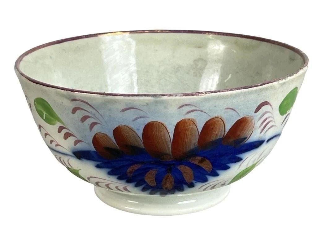 Early 19th C Gaudy Welsh Hand-Painted Serving Bowl (1 of 5)
