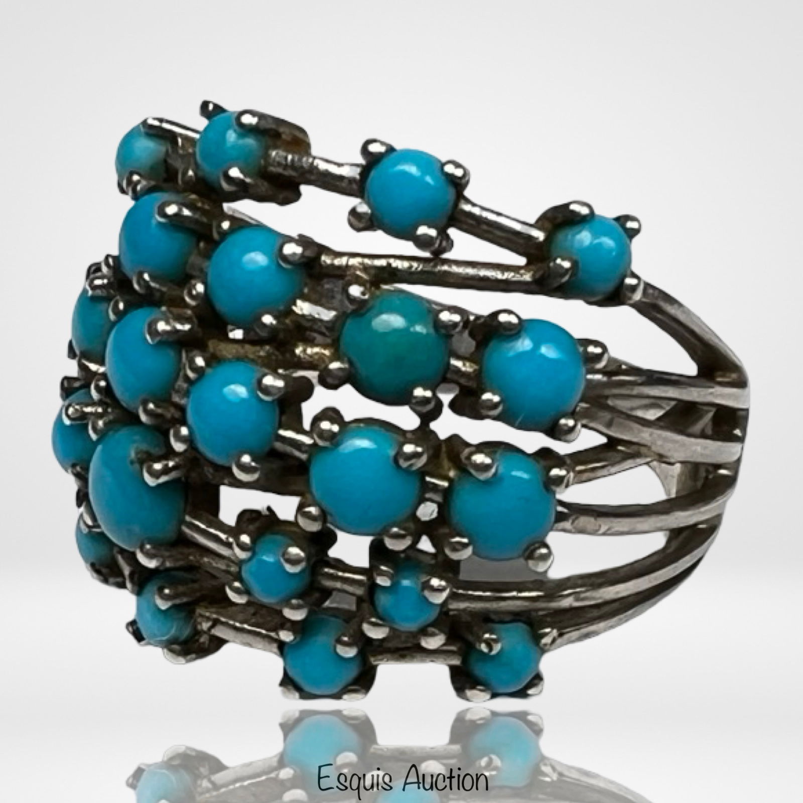 Sterling Silver Lady's Turquoise Cluster Ring - 2