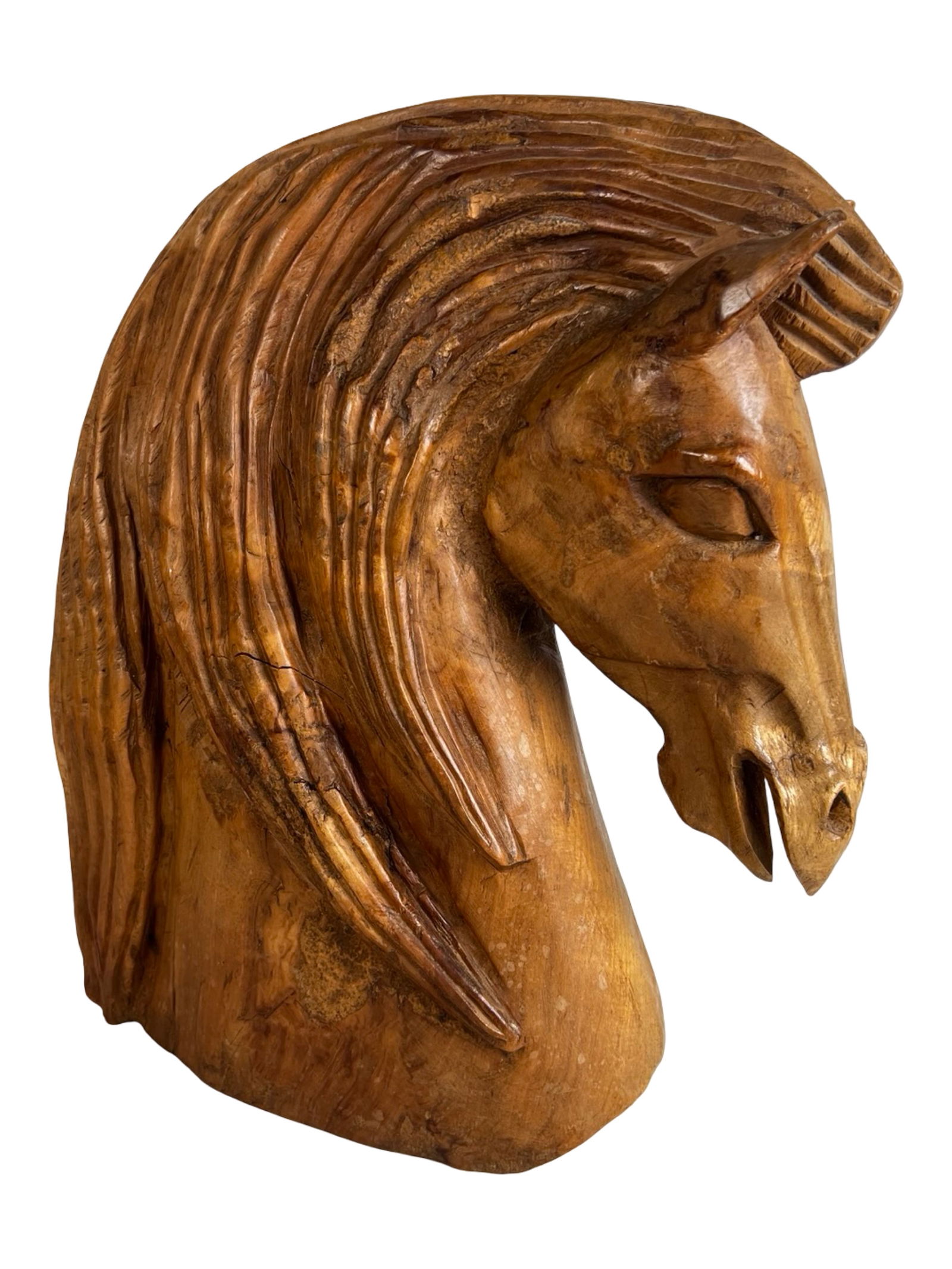 Large Hand-Carved Wood Horse Head Bust Sculpture (1 of 5)