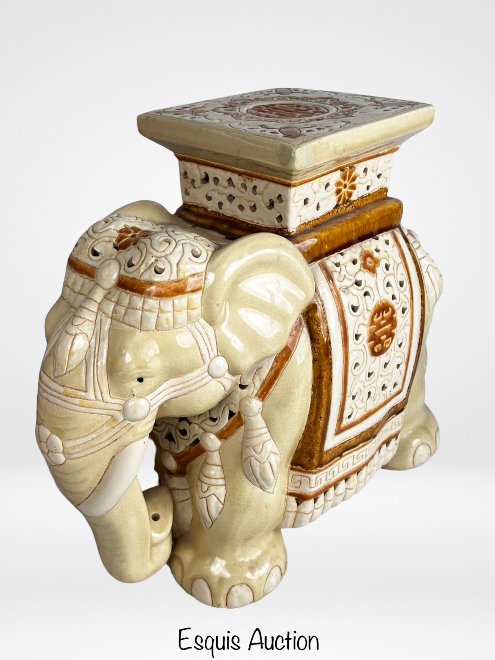 Glazed Ceramic Elephant Garden Stool / Plant Stand (1 of 5)