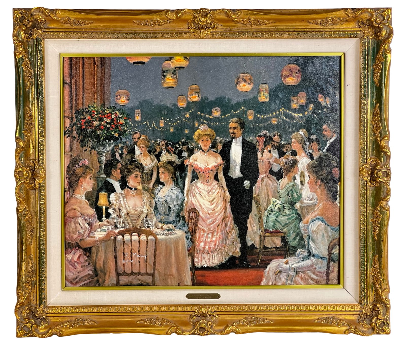 Alan Maley "An Elegant Affair" LE Giclee Art: "An Elegant Affair" by Alan Maley captures the charm and sophistication of a refined evening gathering. Elegantly dressed figures mingle beneath glowing lantern light, their silk gowns and formal atti