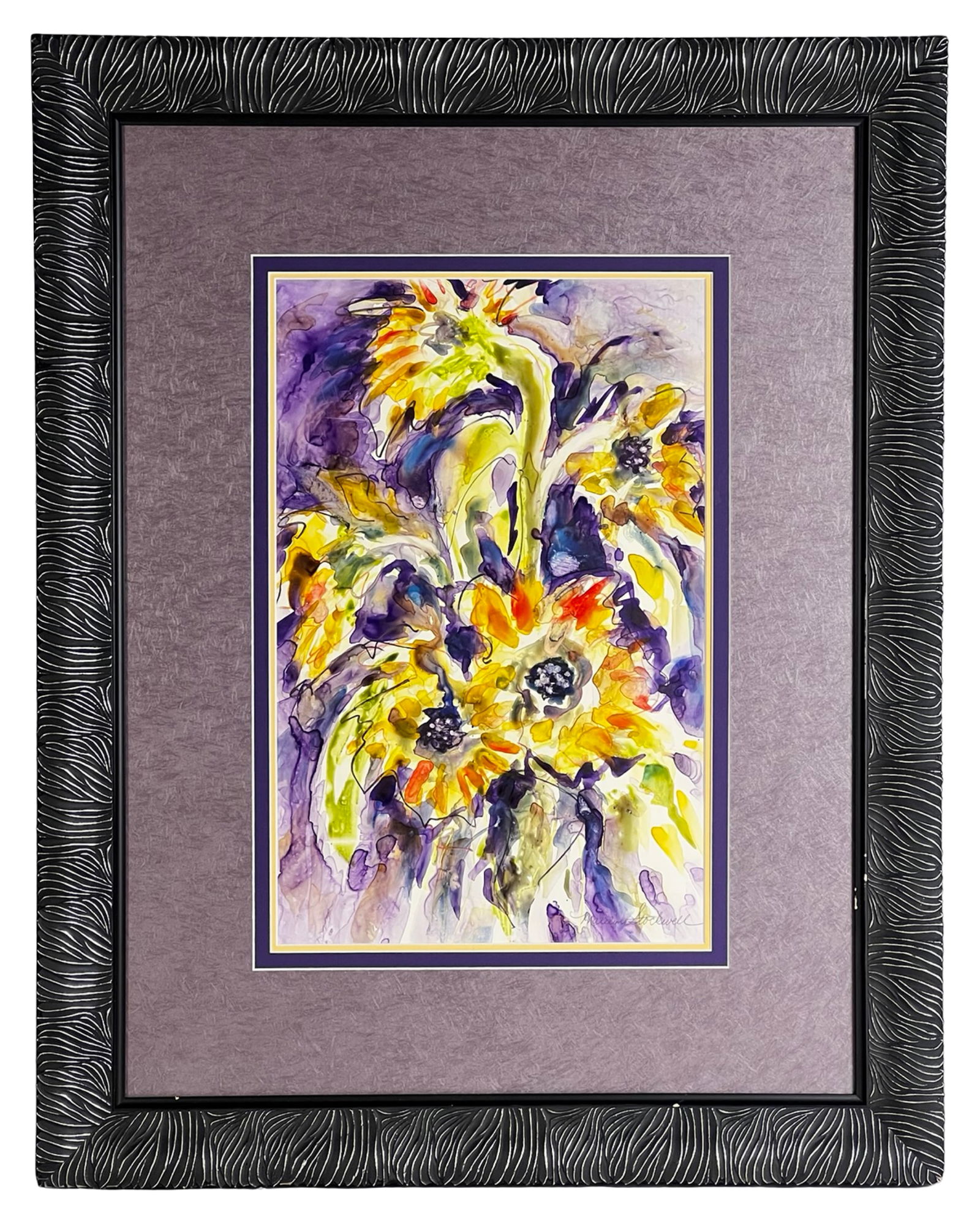 Marilyn Stockwell "Ode to Van Gogh" Watercolor: Expressive and richly colored, "Ode to Van Gogh" by Marilyn Stockwell is a vibrant floral still life rendered in fluid, energetic watercolor. Inspired by the bold movement and emotive palette associat