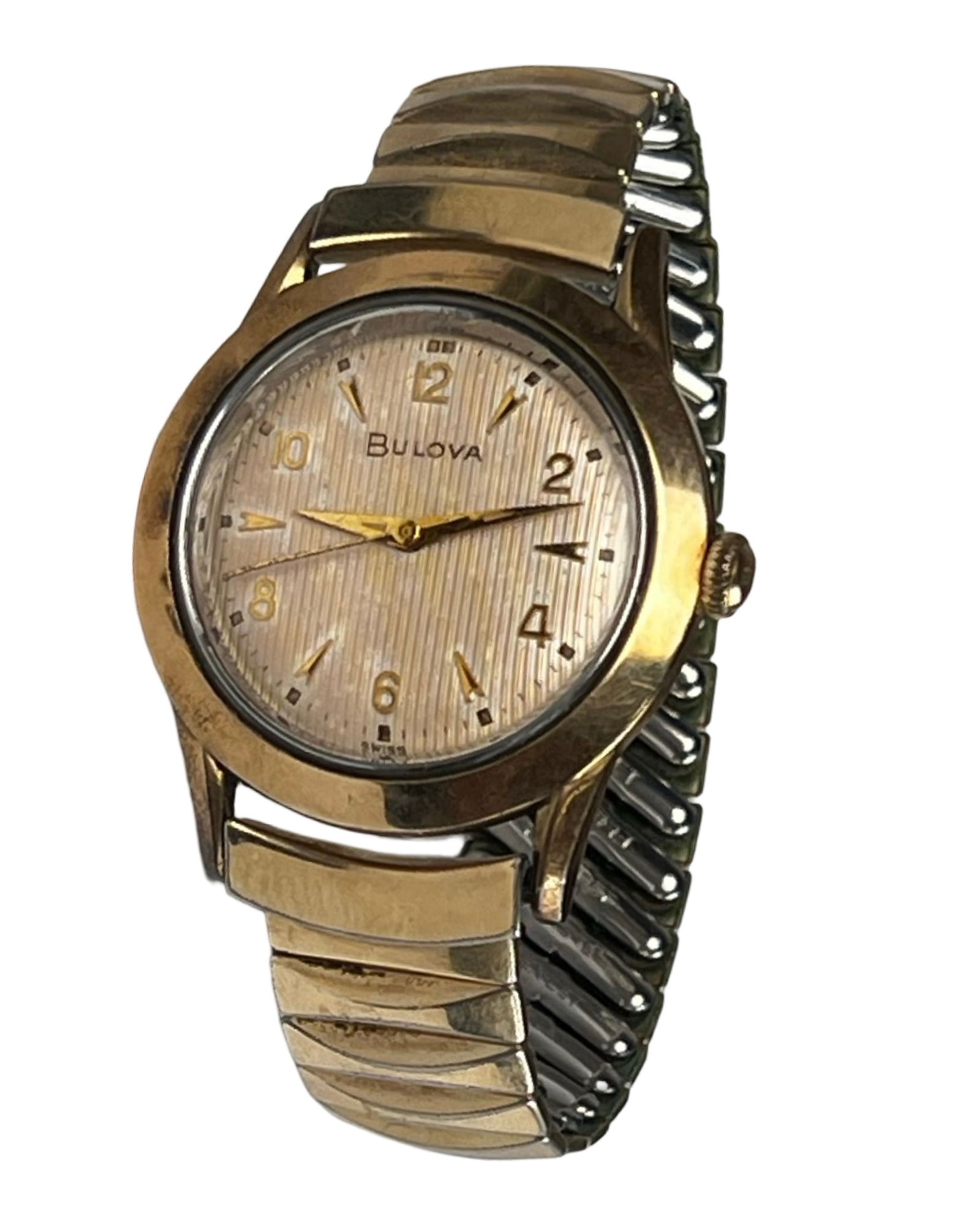 1950's Men's Bulova Wrist Watch: 1950's Men's Bulova Wrist Watch. Good overall condition, normal age related wear, starts to run but stops.