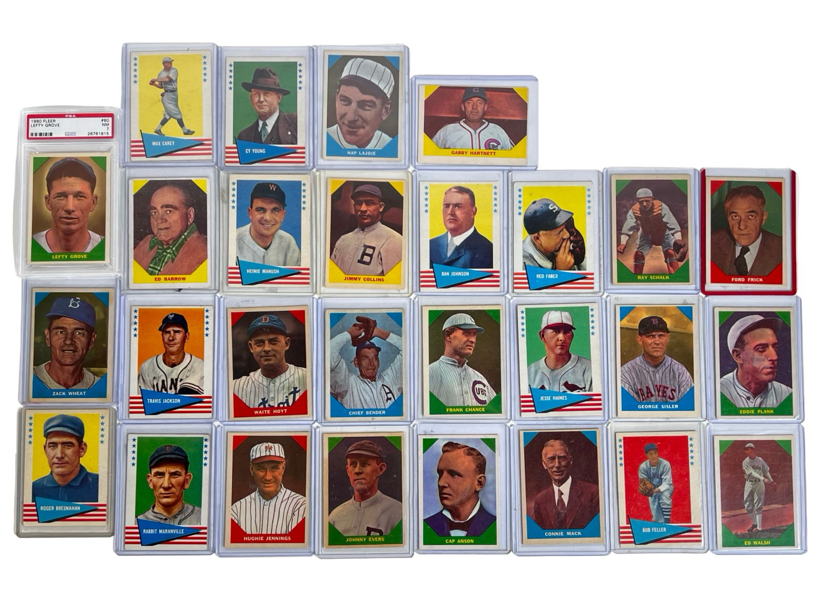 1960 Fleer Baseball Greats Cards- Hall of Famers &: Outstanding group of 1960 Fleer Baseball Greats cards featuring many of the game's most celebrated Hall of Fame players and historic figures. The 1960 Fleer set is highly regarded for its colorful
