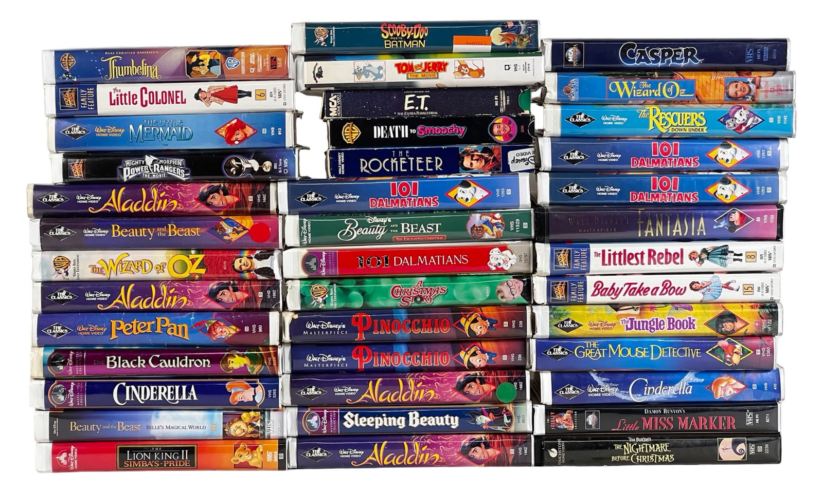 Collection of Family & Disney VHS Tapes: Extensive group of vintage VHS tapes featuring a wide range of beloved family films, animated classics, and nostalgic favorites. This collection includes numerous Walt Disney Home Video titles, select