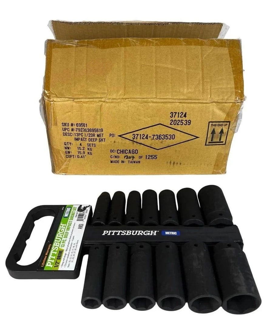 Pittsburgh Metric Impact Deep Socket Set- Lot of 4: Pittsburgh 13-piece 1/2 in. drive metric impact deep socket set. Lot of 4. New