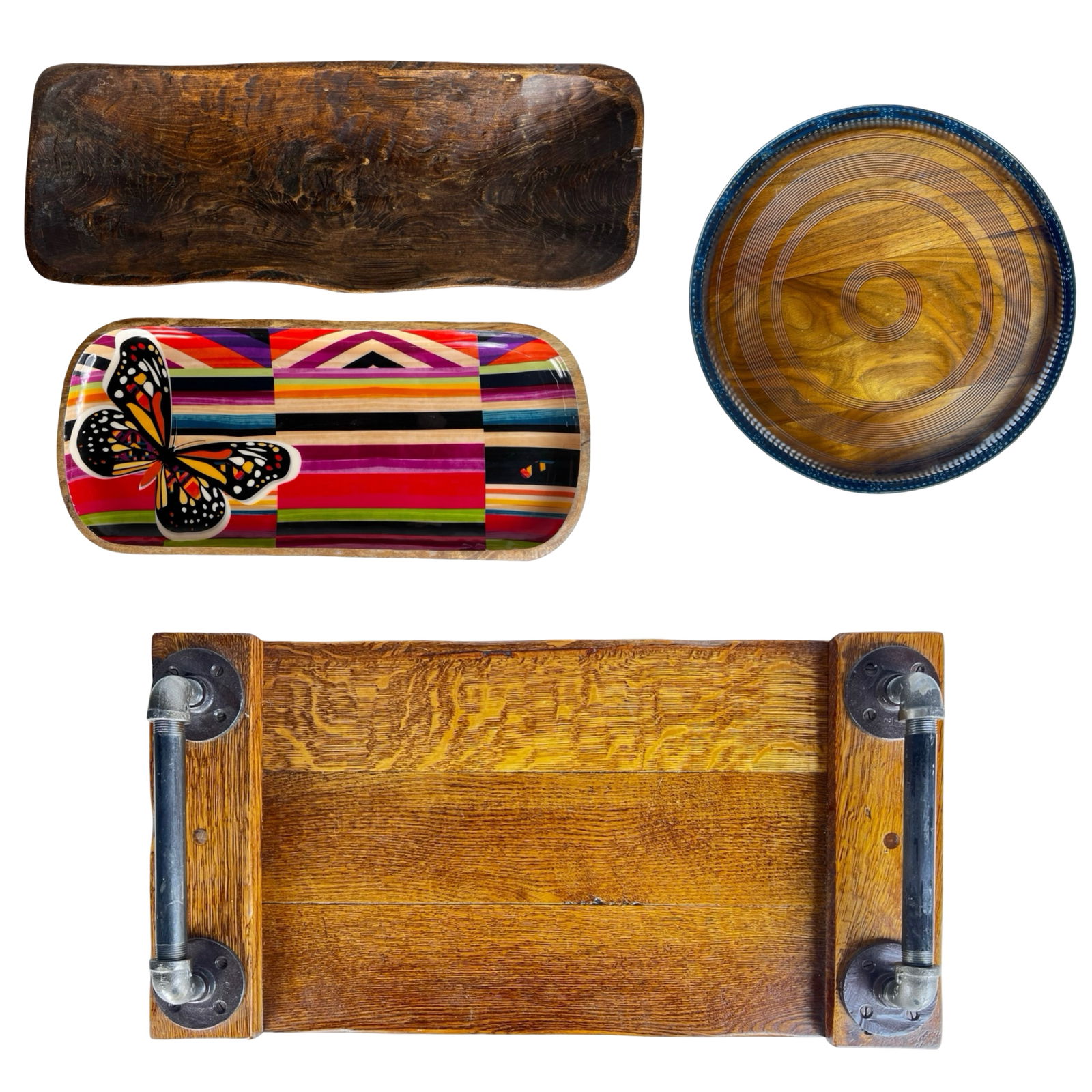 Group of Serving Trays & Hand-Carved Dough Bowl (1 of 9)