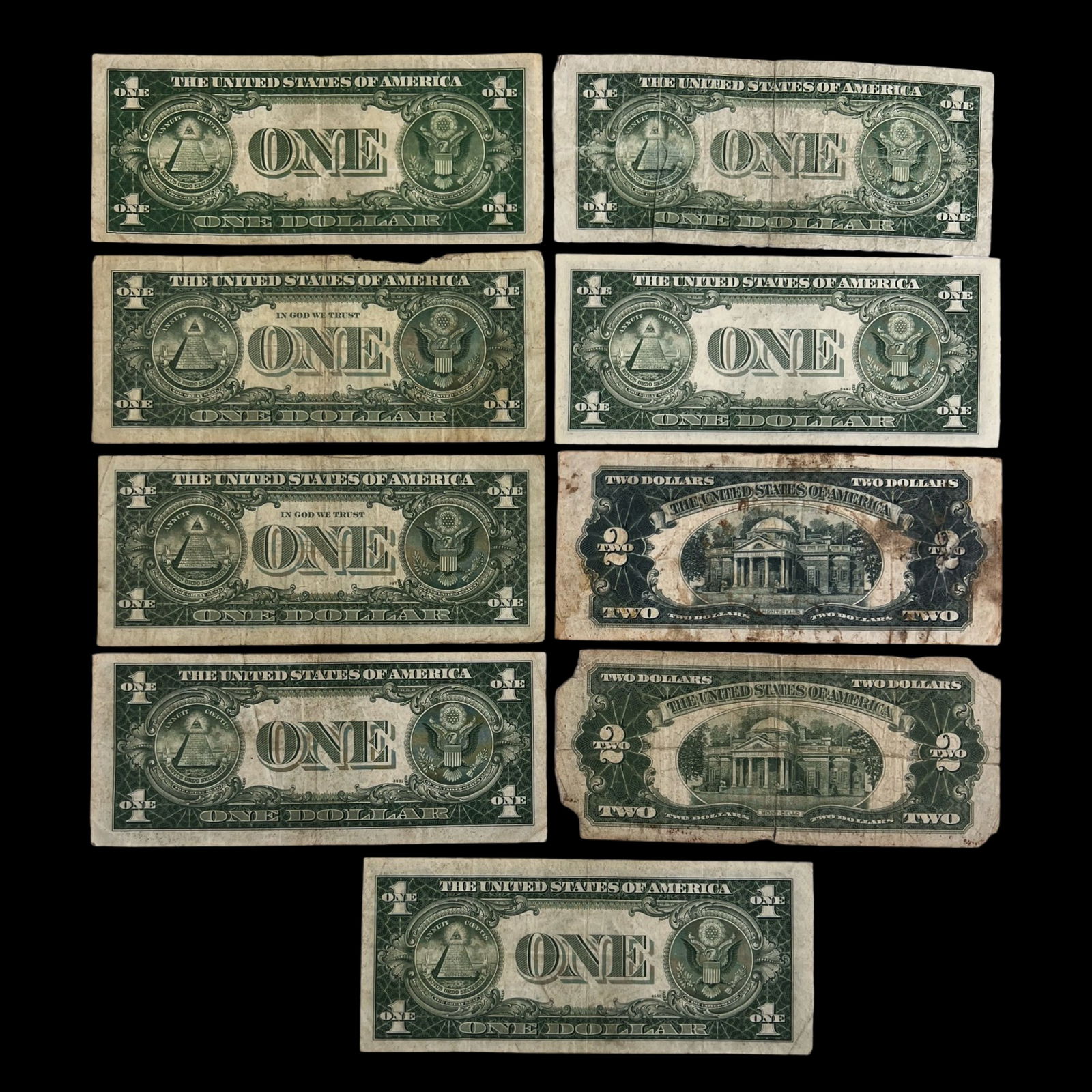 U.S. Silver Certificates- Dollar & 2 Dollar Notes - 2