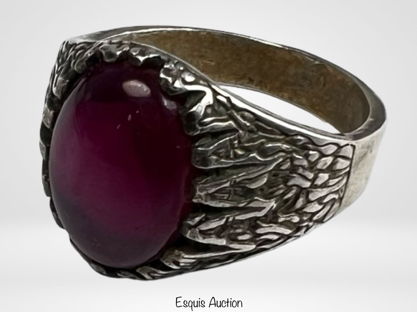 Sterling Silver Men's Ring with Red Agate Cabochon - 2