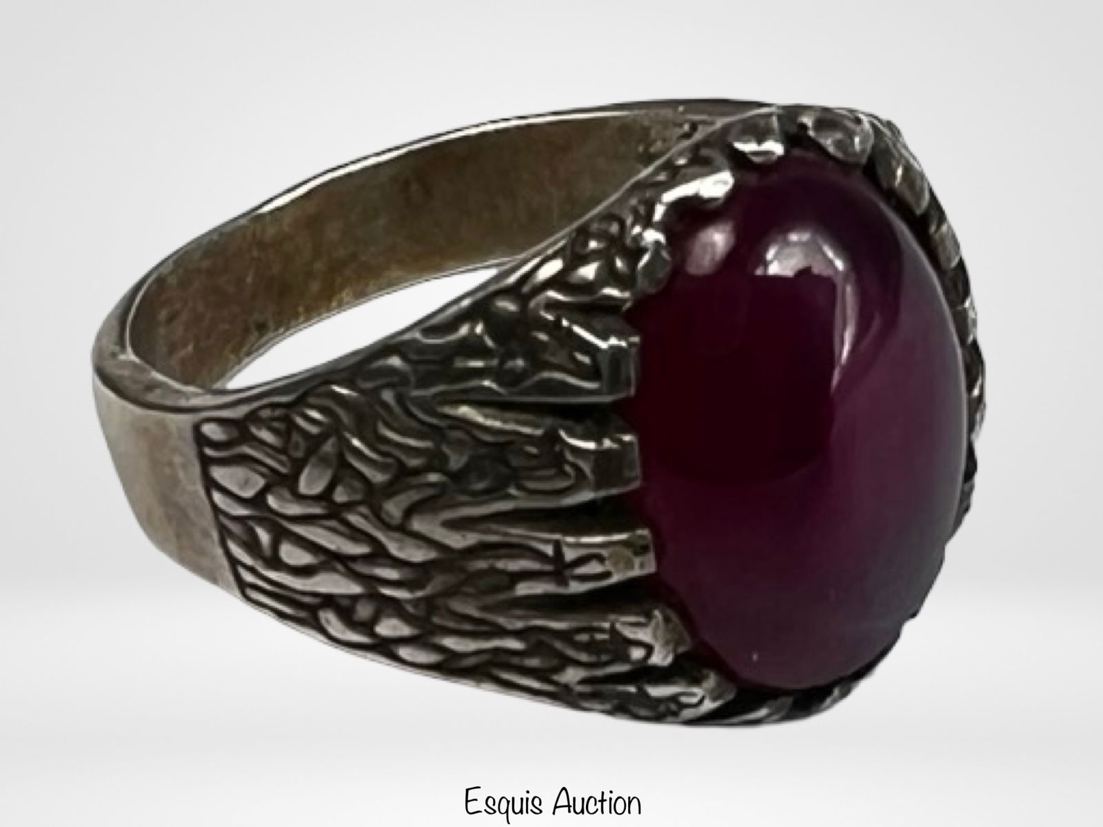 Sterling Silver Men's Ring with Red Agate Cabochon - 3