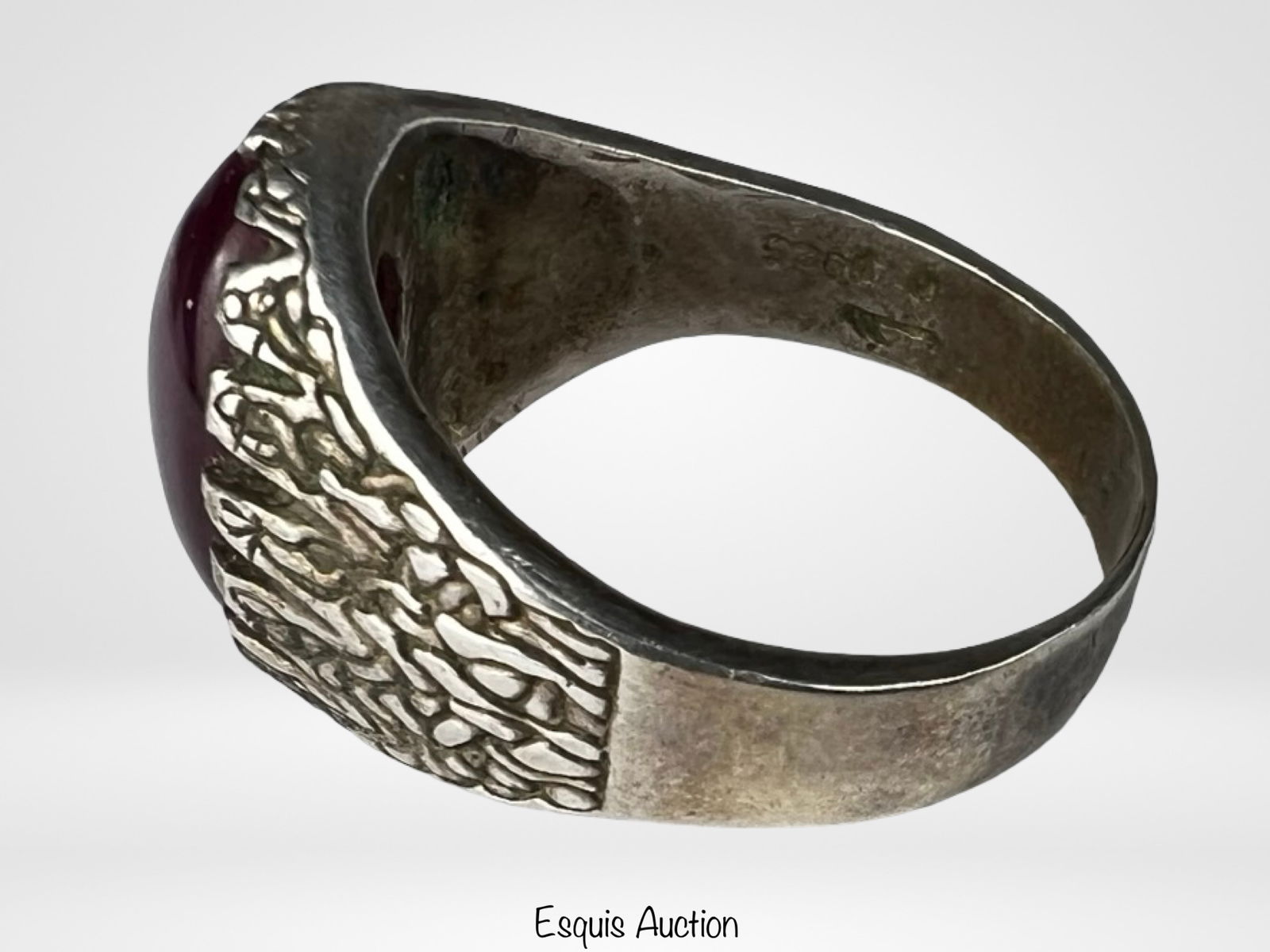 Sterling Silver Men's Ring with Red Agate Cabochon - 4