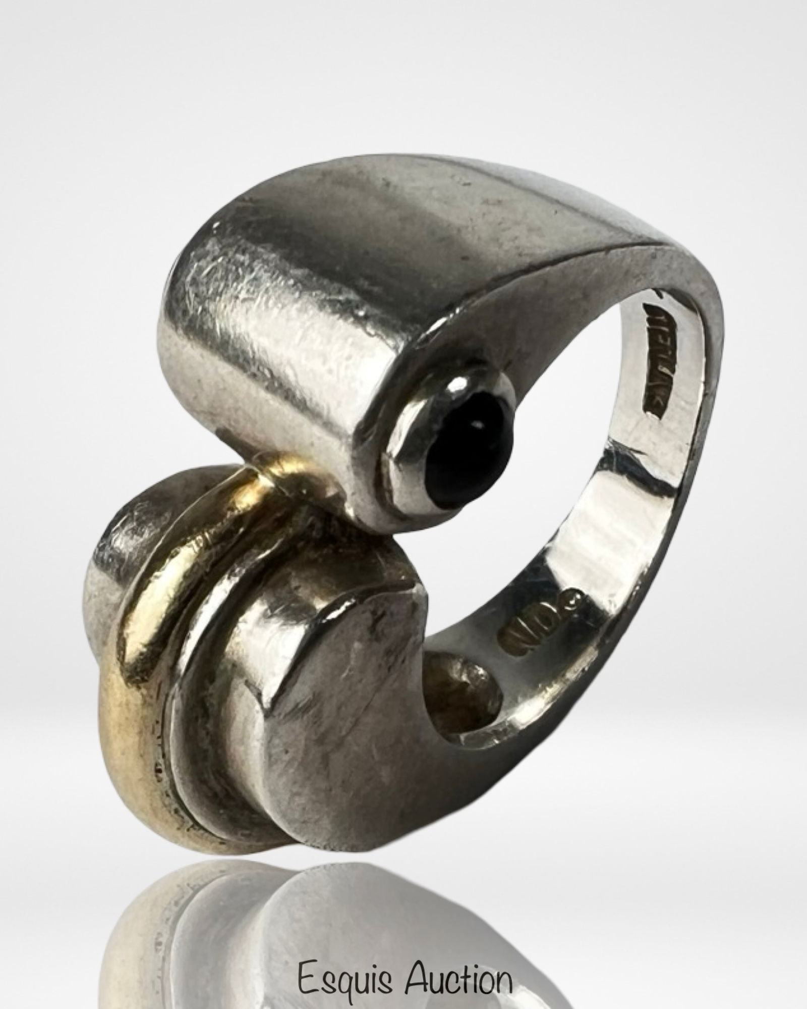 Modernist Sterling Silver & 14k Gold Ring w/ Onyx (1 of 4)