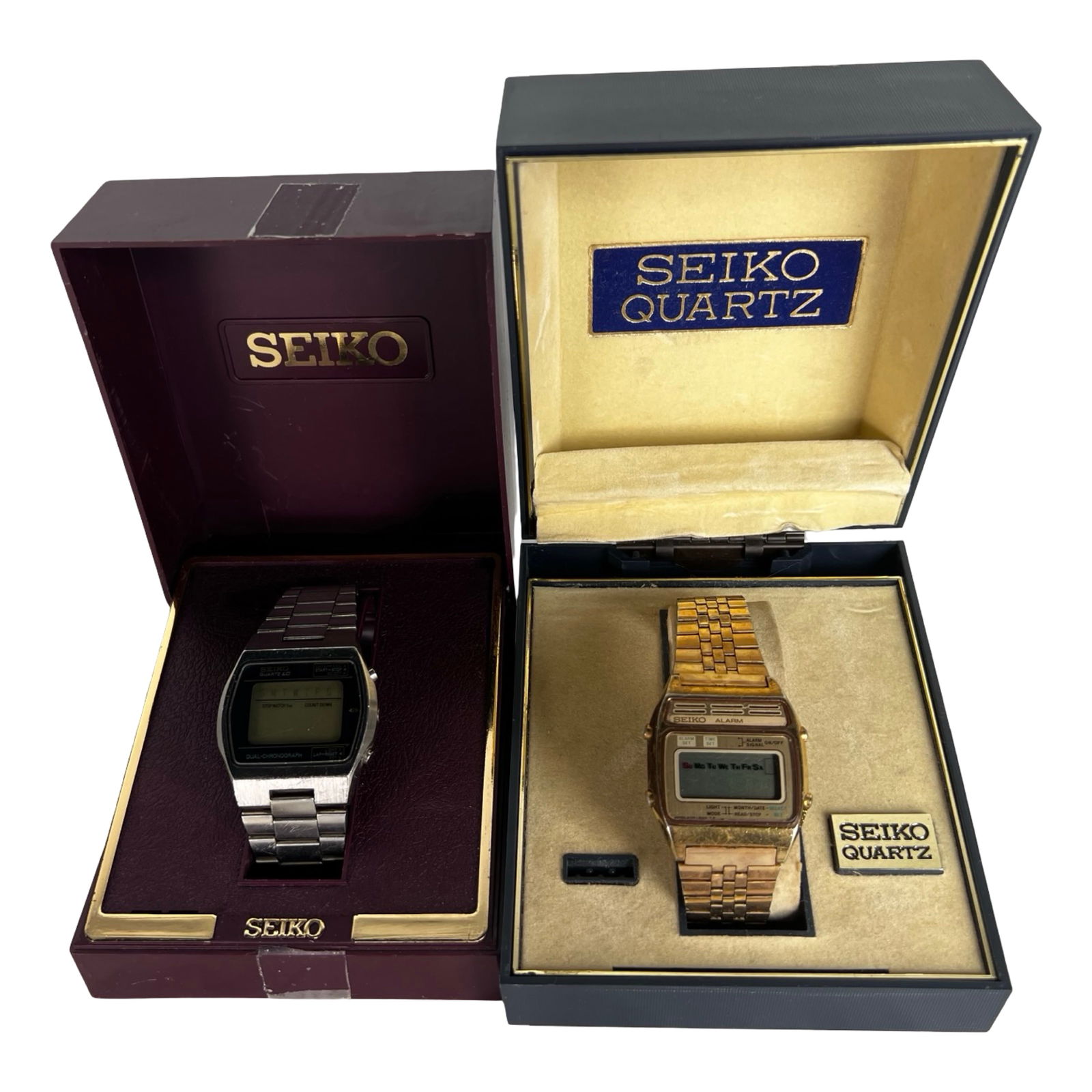 Two 1970's Seiko Digital Wrist Watches: Two 1970's Seiko Digital Wrist Watches in Original Boxes. Some age related wear, untested w/o battery.