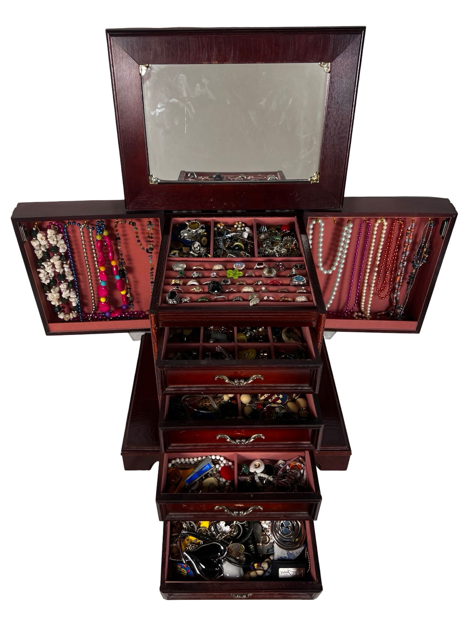 XL Massive Wooden Jewelry Chest Filled w/ Jewelry (1 of 9)