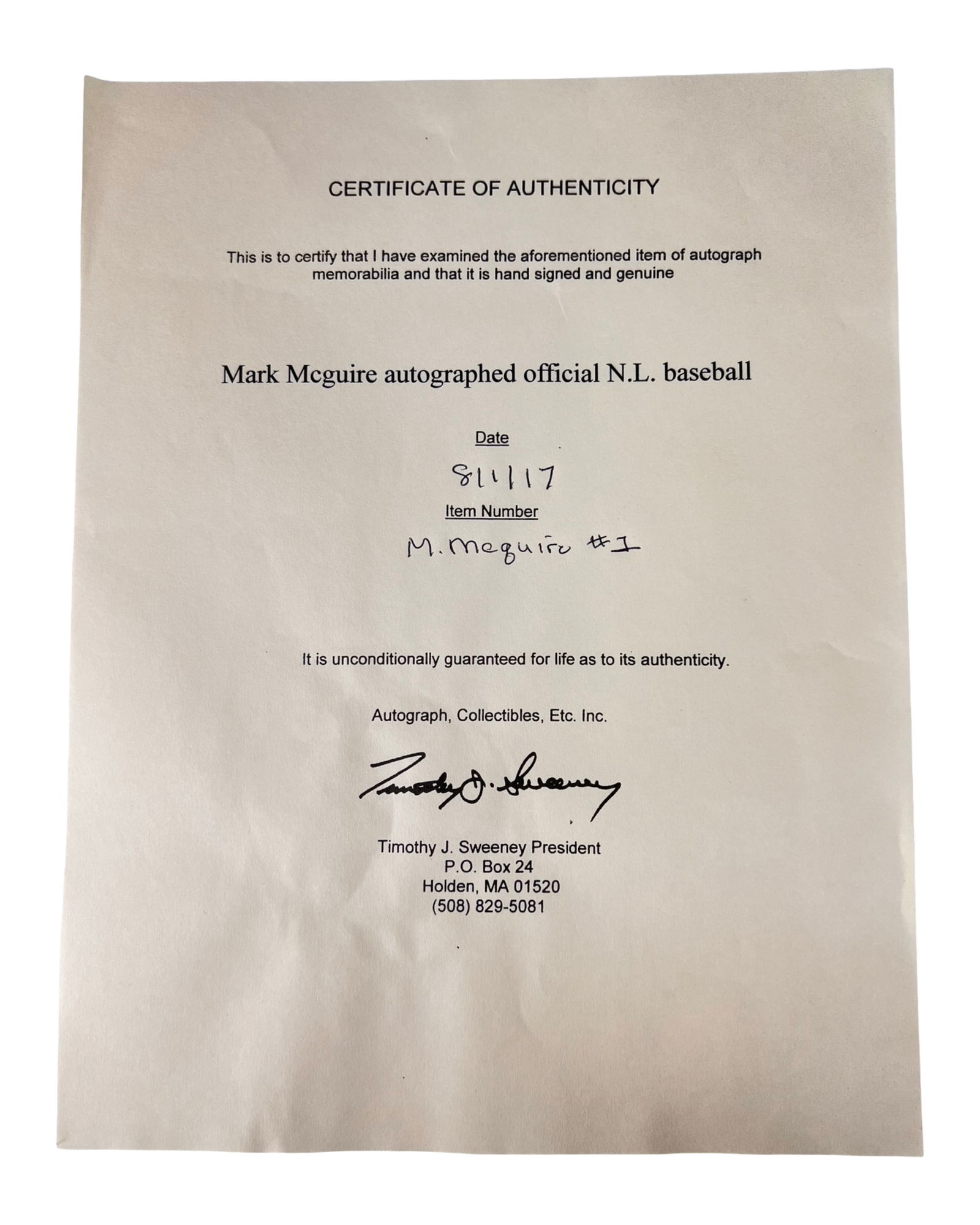 Mark McGwire Autographed/ Signed Baseball - 5