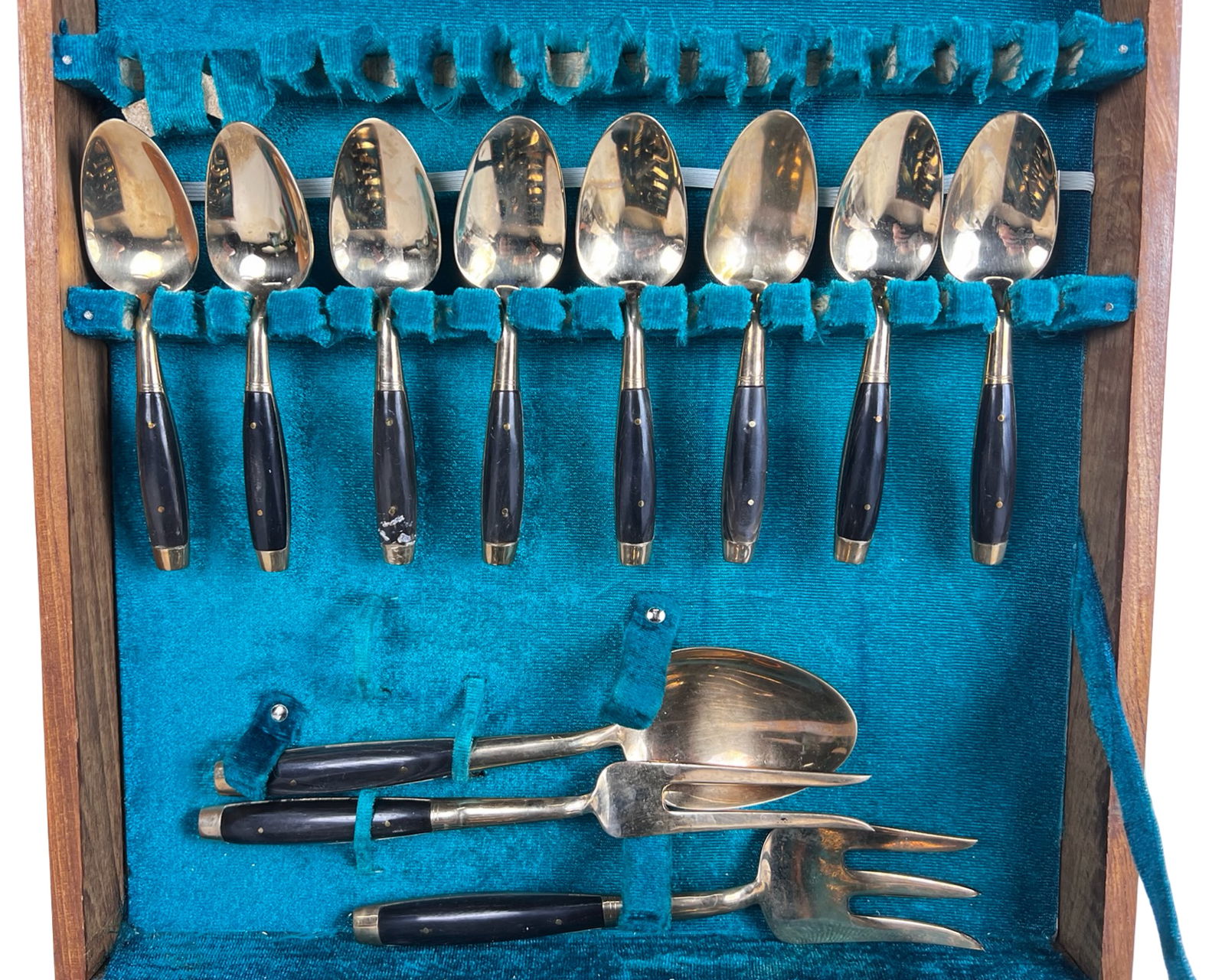 Vintage Brass Flatware Set in Fitted Case - 3
