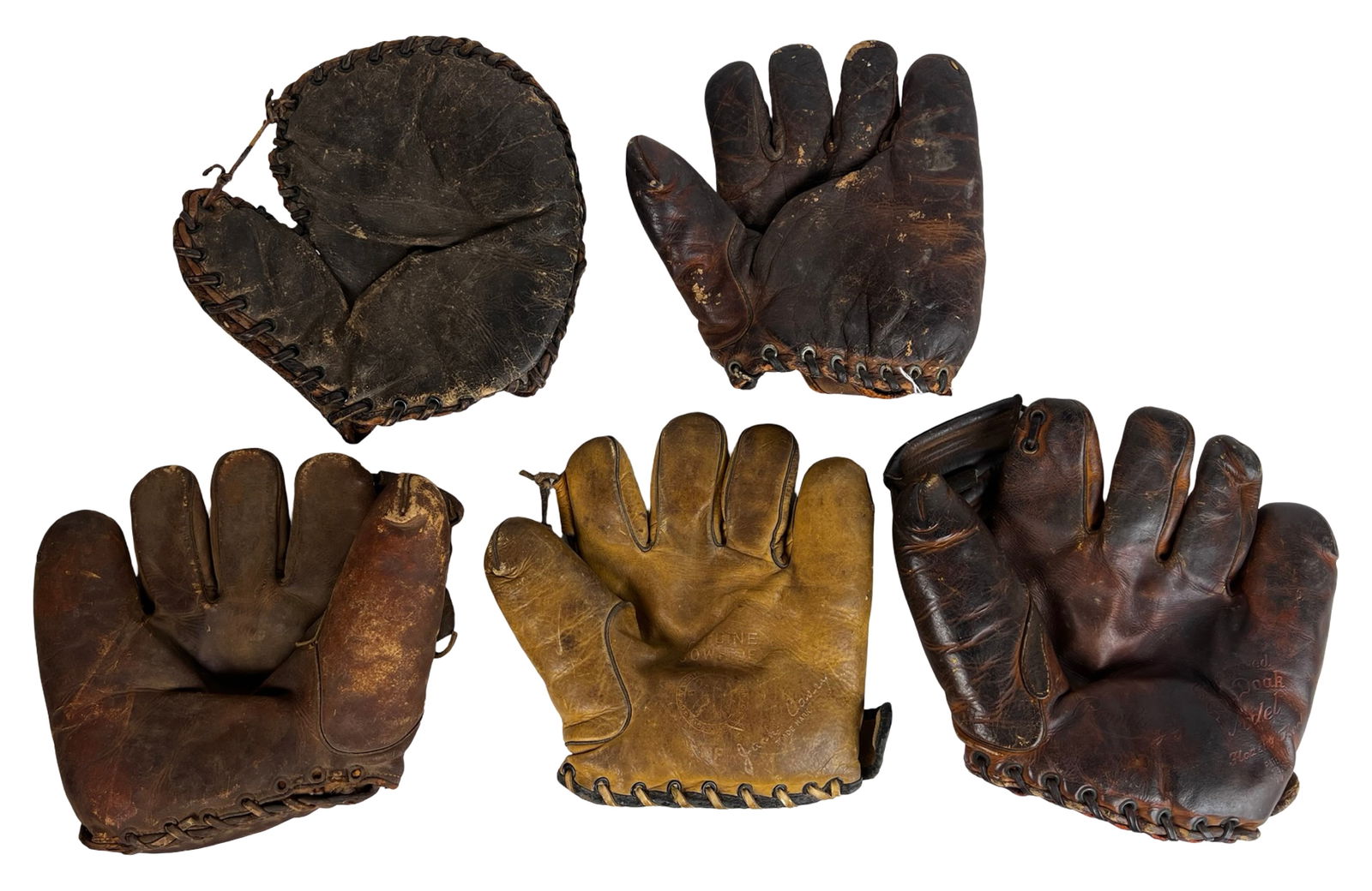 Group of Vintage Baseball Gloves - Nokona, Reach,: Group of vintage baseball gloves dating from approximately the 1940s through the 1960s, representing several well-known makers and signature models.Included is a Rawlings Bill Doak model glove,
