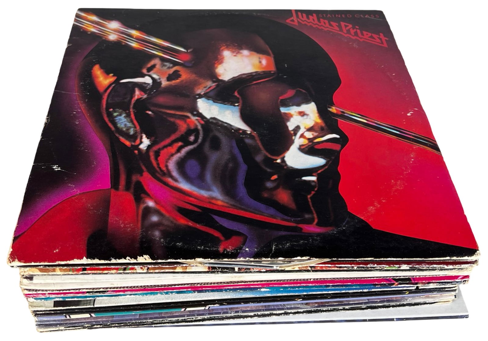 Vinyl Record Collection - Rock, Pop, Jazz & Countr: Mixed vinyl record collection featuring a wide range of rock, pop, jazz, and country artists. Visible titles include albums by Judas Priest, The Police, Thelonious Monk, Stevie Nicks, Elvis Presley,