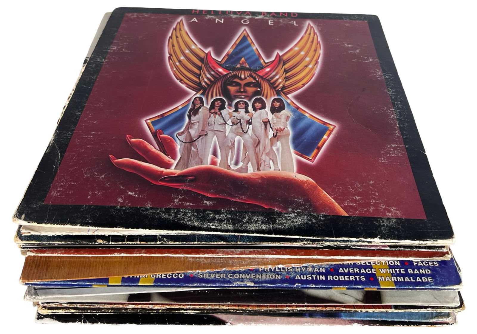 Vinyl Record Collection - Rock, Pop, Jazz & Soul: Group of LP vinyl records featuring a broad mix of rock, pop, jazz, soul, folk, and compilation releases. Artists visible in this lot include Angel, Flip Wilson, Jesse Colin Young, Benny Goodman, Geor