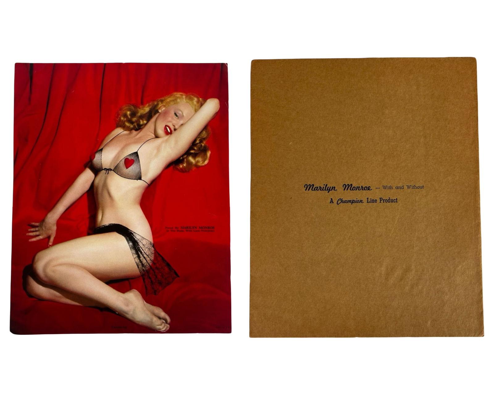 Marilyn Monroe Champion Calendar Salesman Photo: Original Champion Calendar Company early 1950's Marilyn Monroe Salesman's Sample Photo. This is the world famous photo taken by Tom Kelly on May 27, 1949. Marilyn was paid $50 for the two hour shoot.