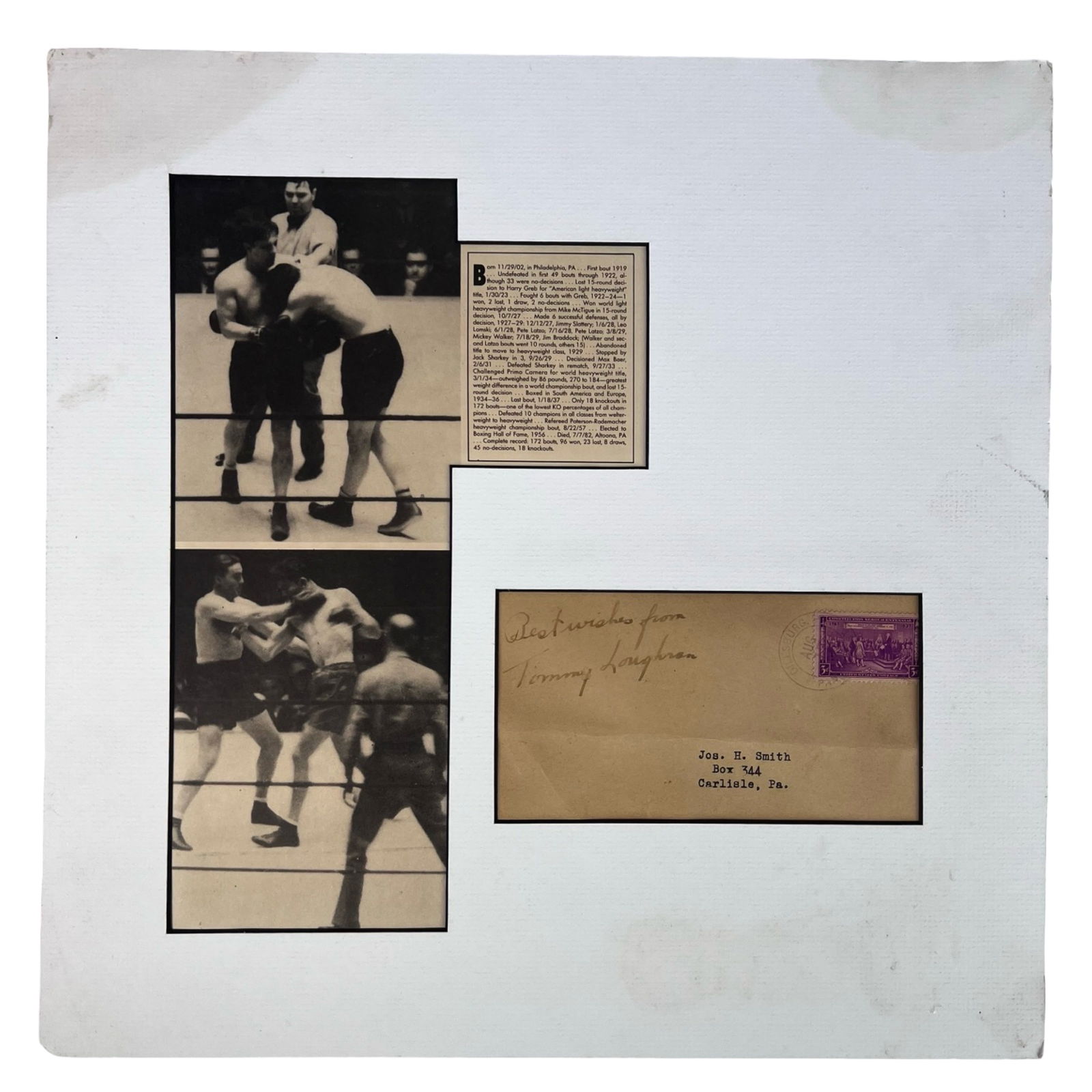 Tommy Loughran Signed Envelope w/ Boxing Photos (1 of 3)