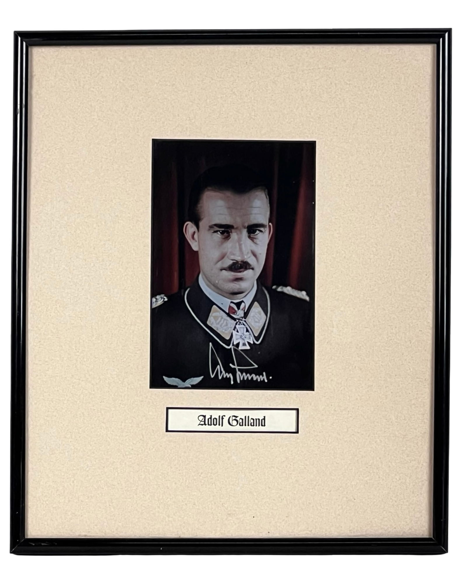 Adolf Galland Signed WWII Luftwaffe Ace Photograph: Signed color portrait photograph of Adolf Galland, highly decorated German Luftwaffe general and World War II flying ace. Galland served as General of the Fighter Forces and was credited with numerous