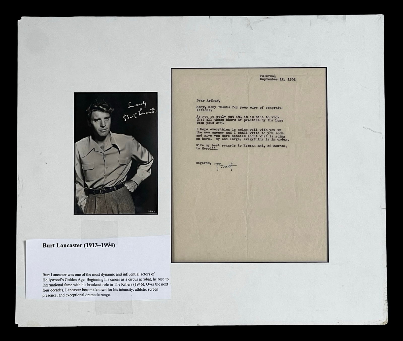 Burt Lancaster Signed 1962 Letter with Photograph (1 of 4)