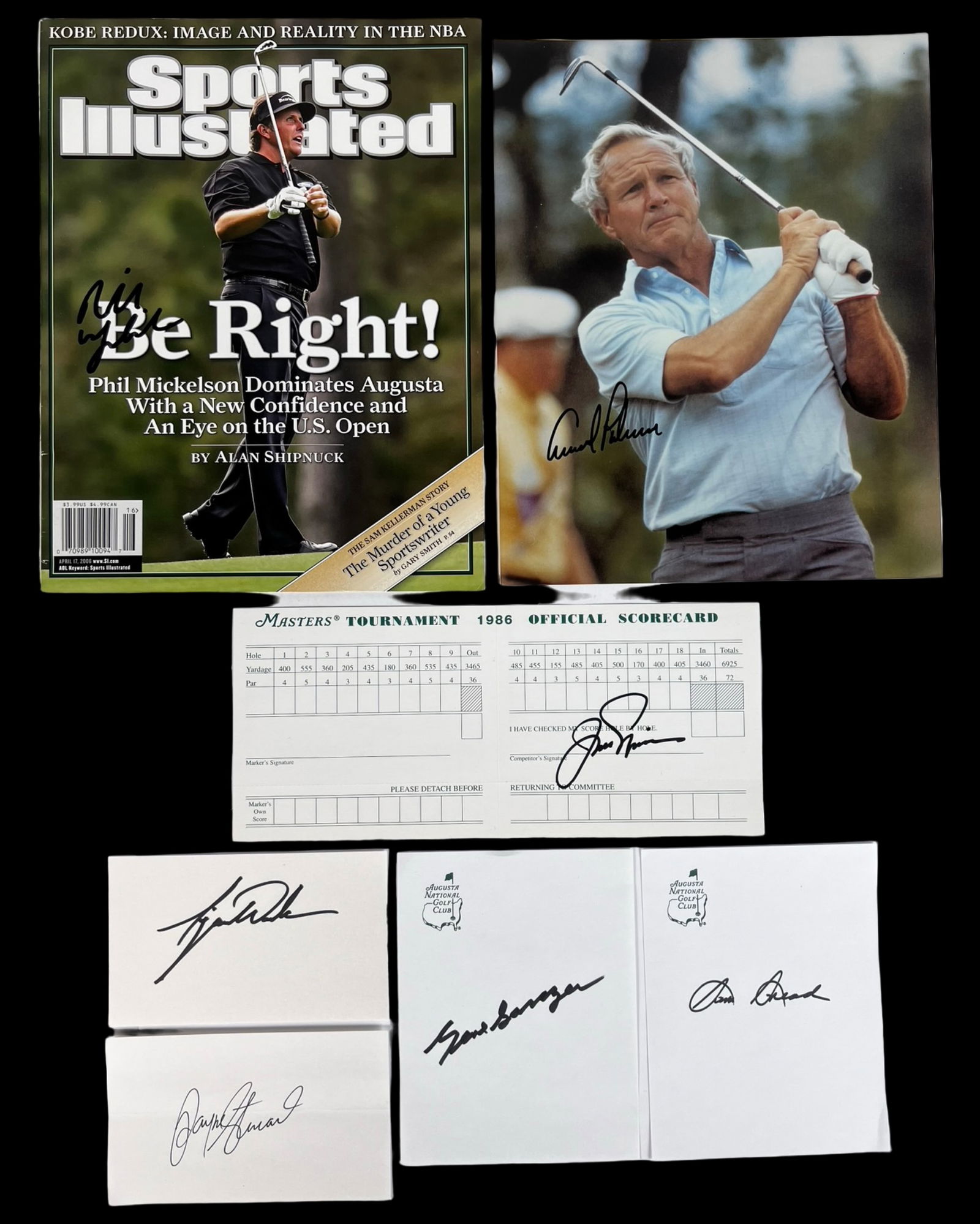 Golf Masters Legends Autograph Collection: Impressive multi piece Masters themed autograph collection featuring some of the most iconic names in golf history. This seven item grouping centers on legendary champions whose careers are closely ti