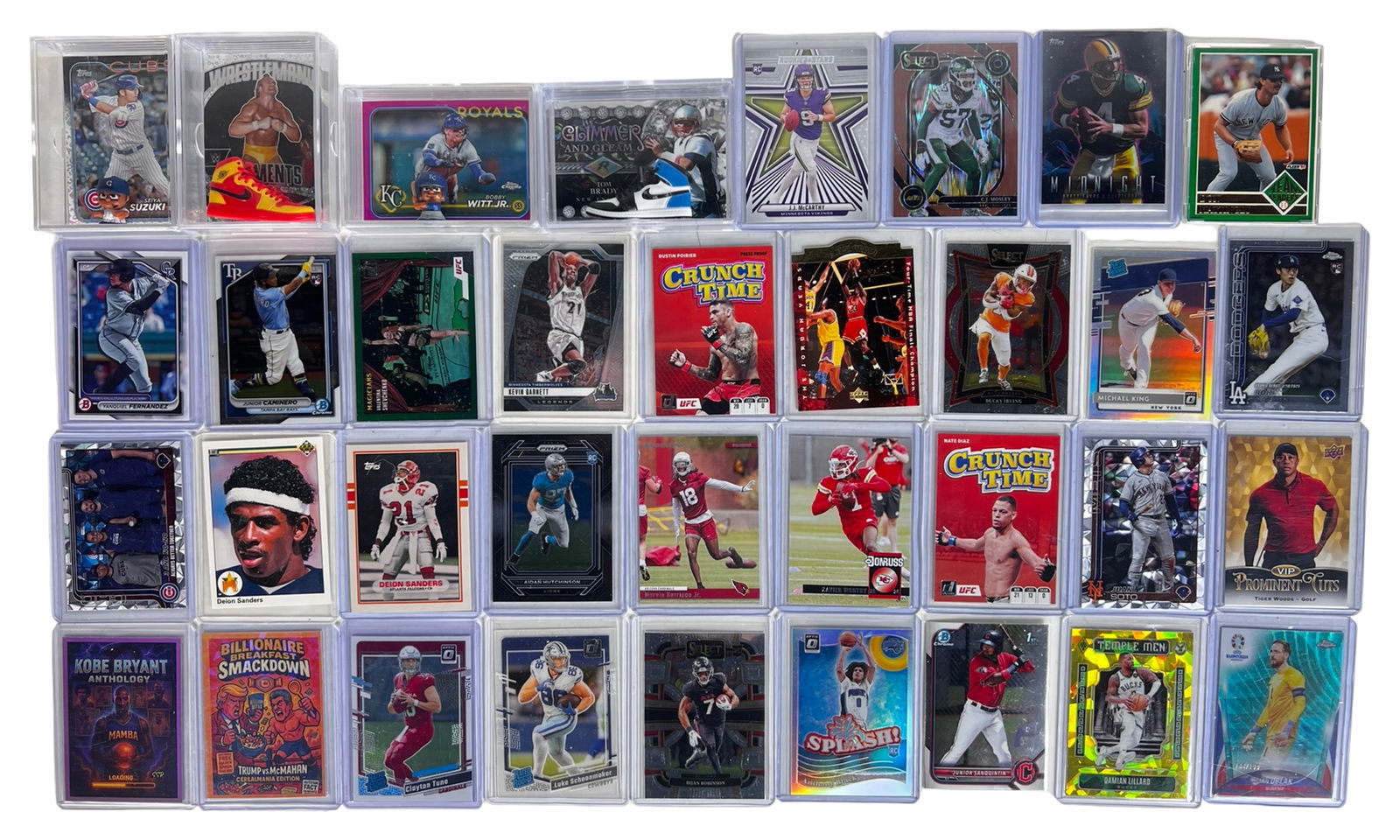 Premium Autographed & Special Insert Sports Cards: Premium sports card collection featuring autographs, numbered parallels, relic cards, chromium inserts, and specialty designs across multiple sports. Highlights include certified autograph cards,