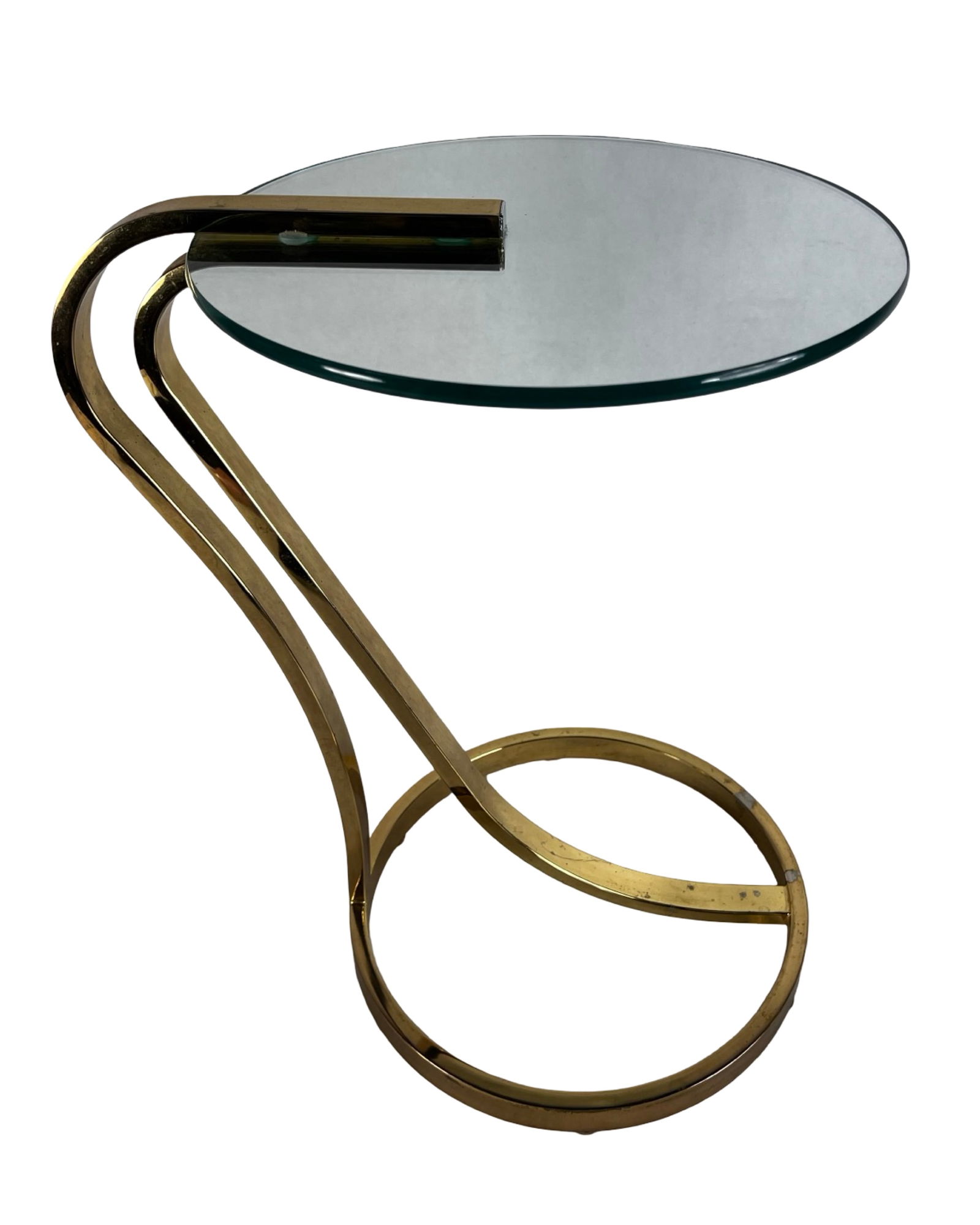 MCM Brass Tone Cantilever Glass Top Side Table (1 of 4)
