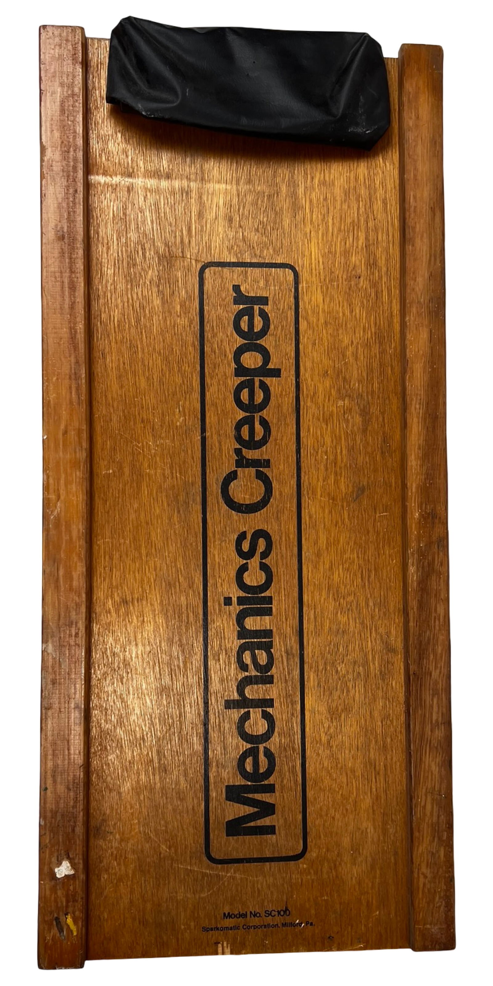Vintage Mechanics Creeper Wooden Service Board: Vintage wooden mechanic's creeper service board manufactured by Sparkomatic Corporation of Milford, Pennsylvania. The board features a sturdy wood construction with the original "Mechanics Creeper"