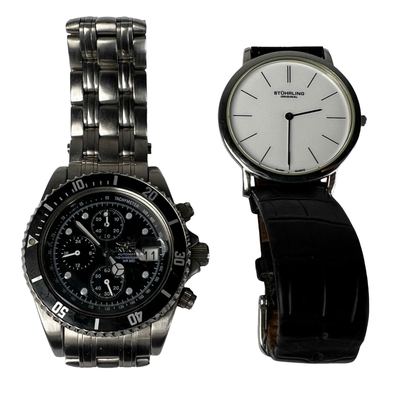 Invicta Pro Diver Chronograph & Stuhrling Watch: Invicta Pro Diver Chronograph & Stuhrling Wrist Watch. Invicta is in good working condition, Stuhring is not tested w/o battery.