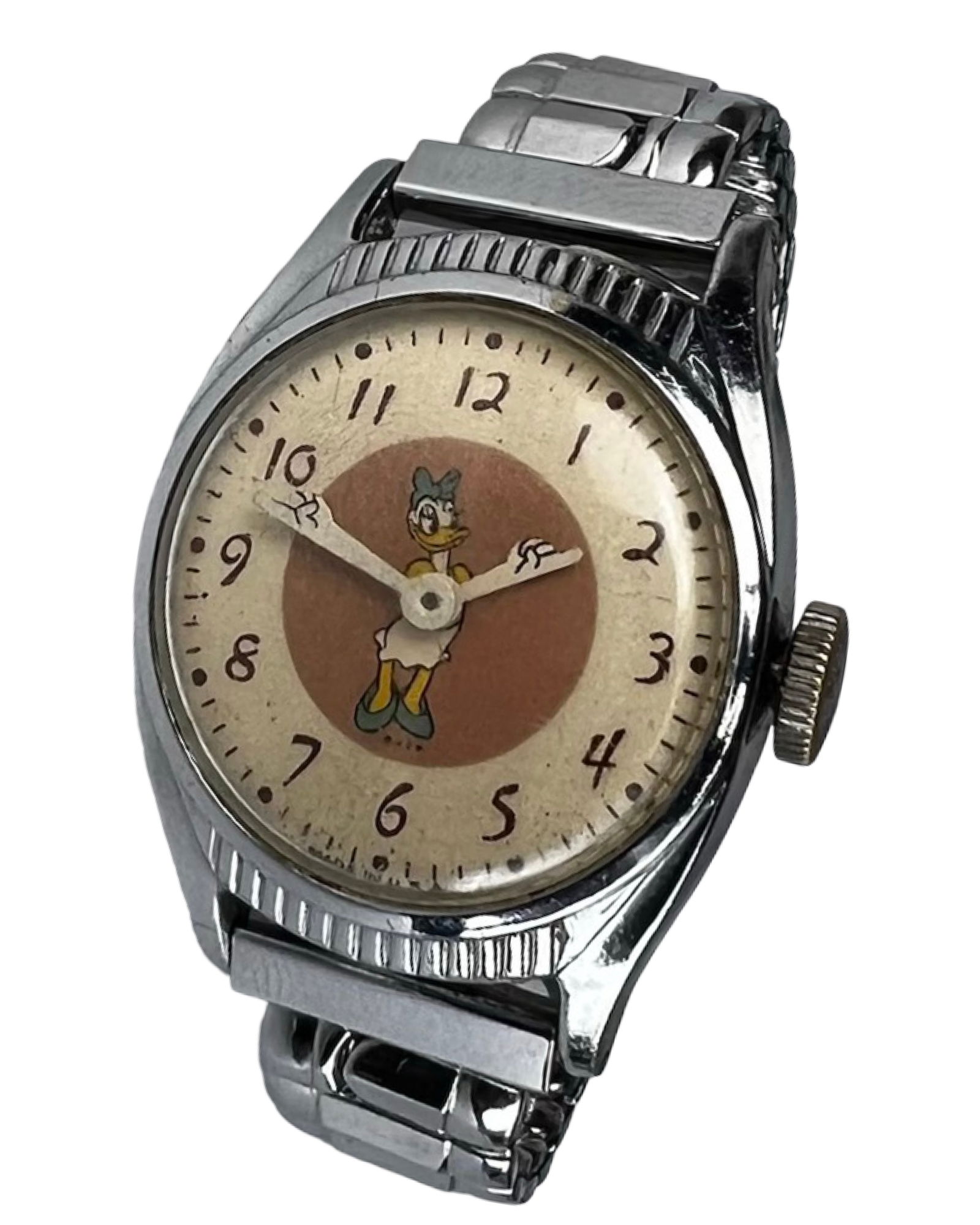 1948 US Time Ingersoll Disney Daisy Duck Watch: 1948 US Time Ingersoll Disney Daisy Duck Wrist Watch. Good overall condition, working but minute hand us not switching when time is being set.