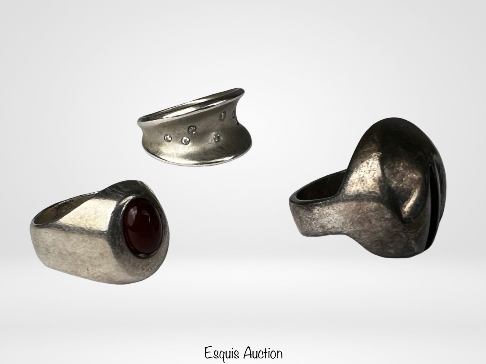 Sterling Silver Ladies Ring Group- Red Cabochon - 3